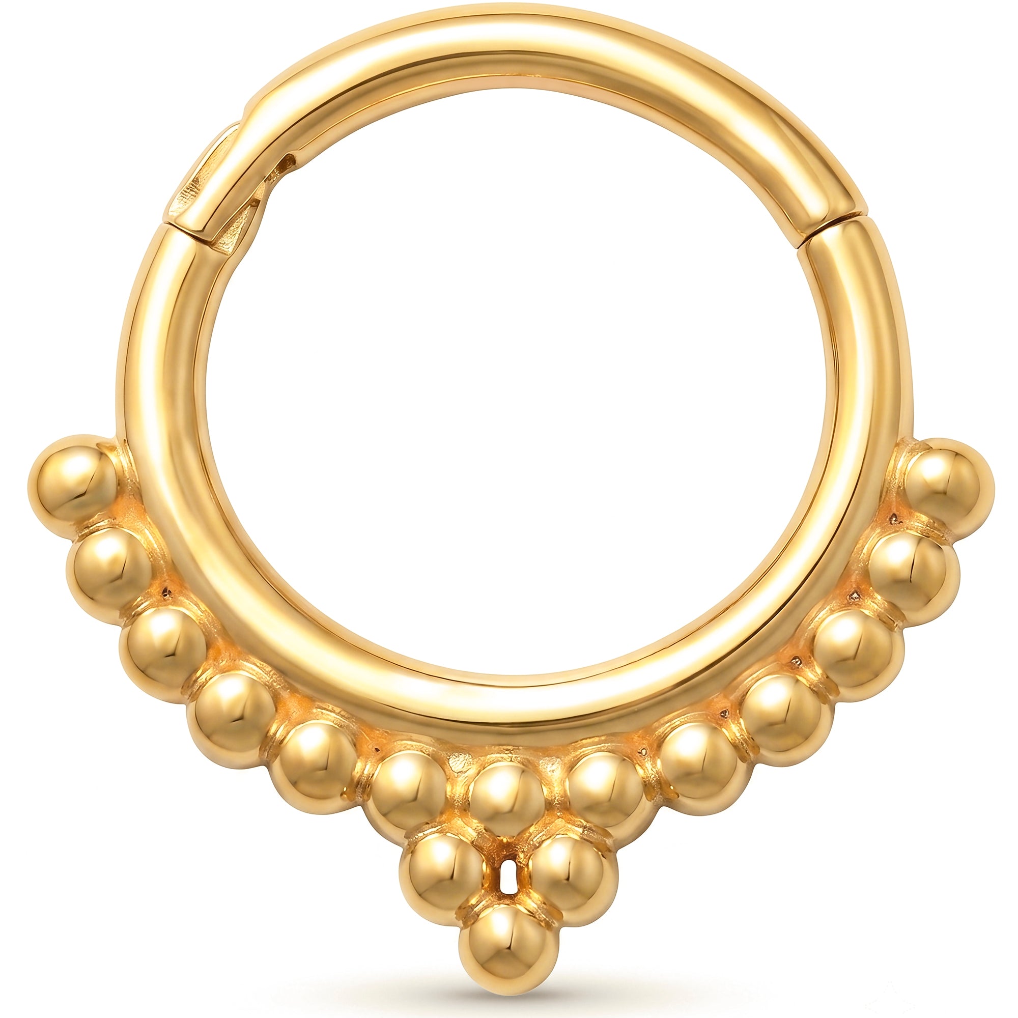 18G 5/16 Solid 14k Yellow Gold Golden Granule Crown Hinged Segment Clicker Ring
