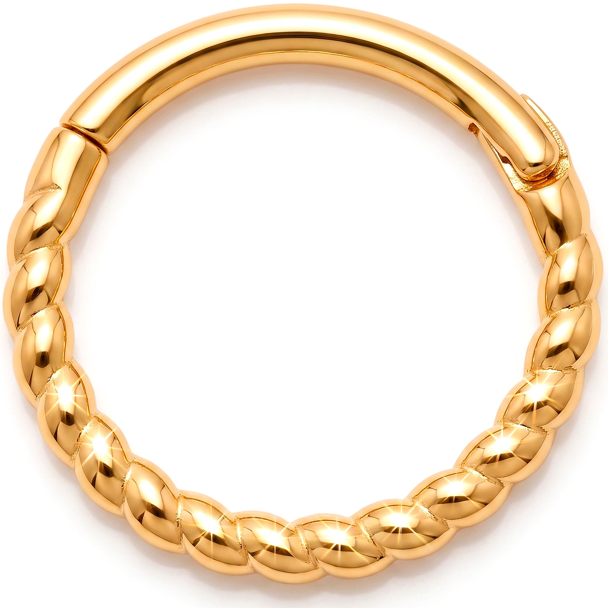 18G 5/16 Solid 14k Yellow Gold Twisted Rope Hinged Segment Clicker Ring