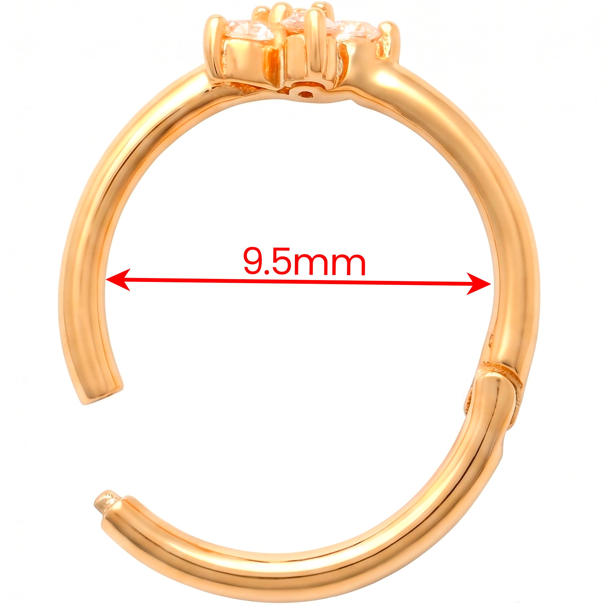 16G 3/8 Solid 14k Yellow Gold CZ Forward Facing Flower Hinged Segment Clicker Ring