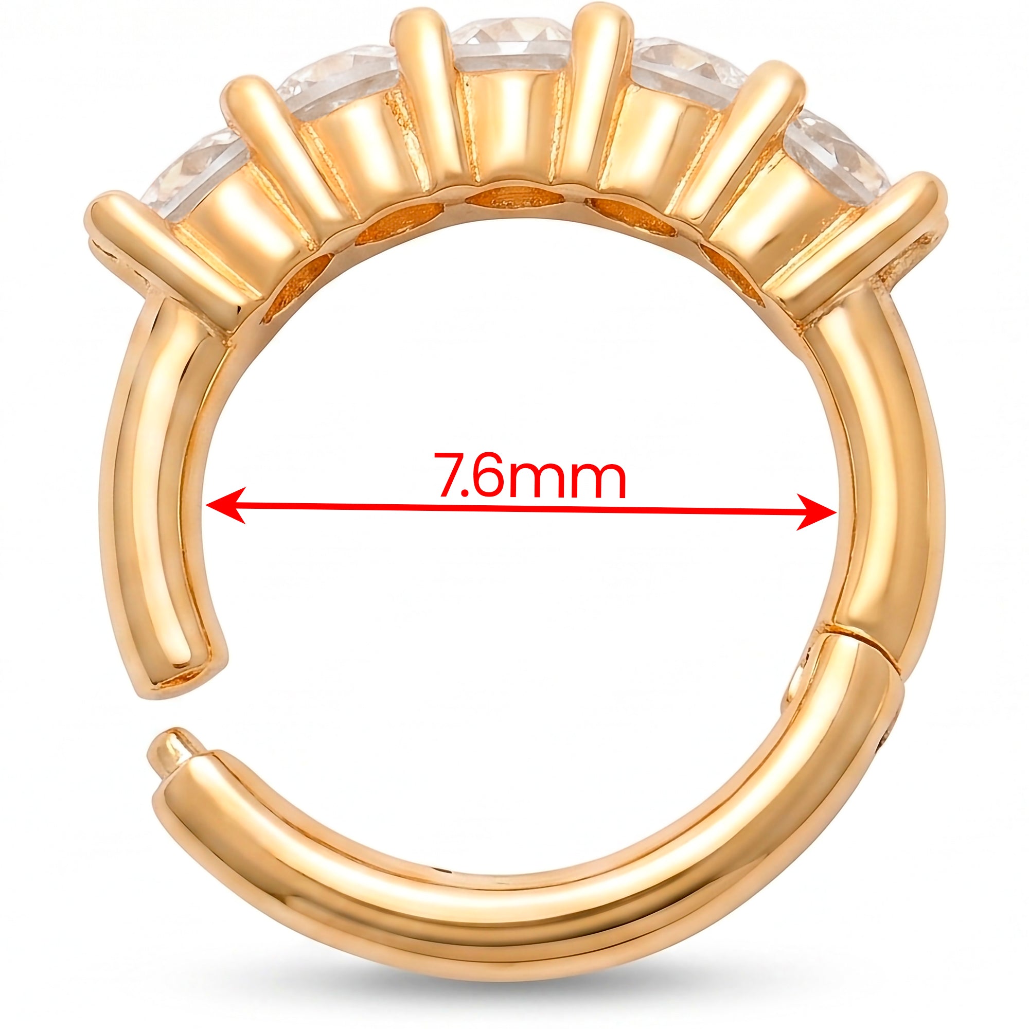 16G 5/16 Solid 14k Yellow Gold CZ Forward Facting Five Stone Radiance Hinged Segment Clicker Ring