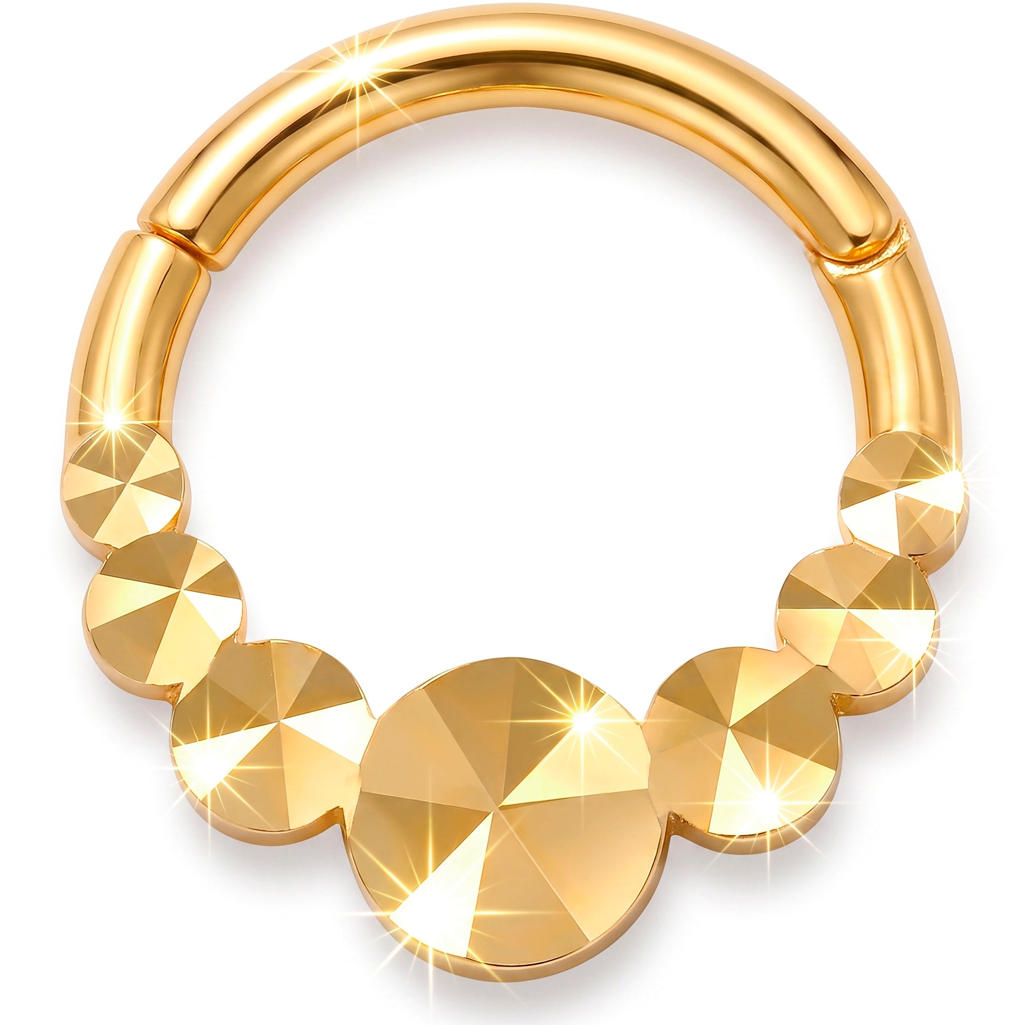 16G 5/16 Solid 14k Yellow Gold Diamond Cut Golden Bubbles Hinged Segment Clicker Ring