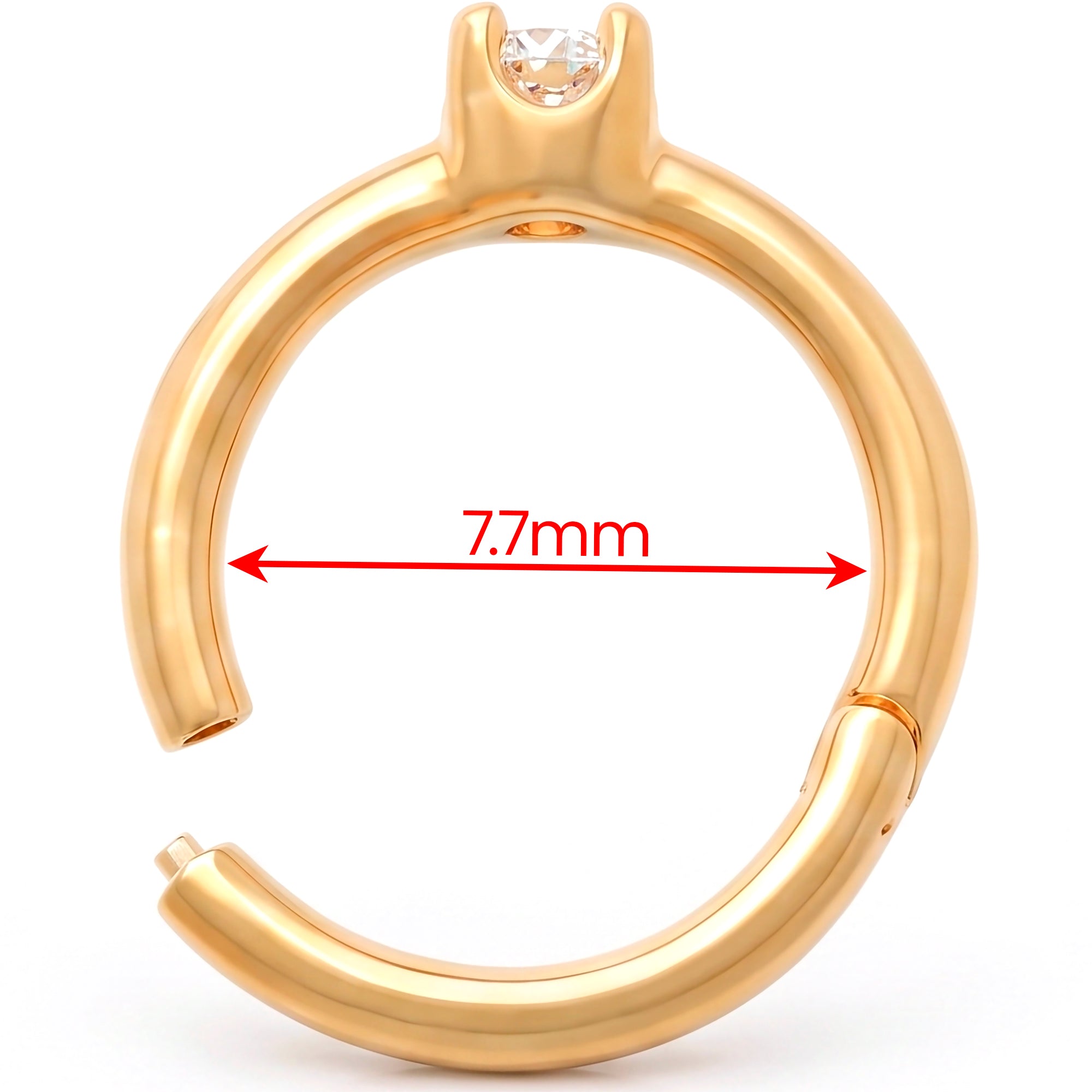 16G 5/16 Solid 14k Yellow Gold Forward Facing CZ Solitaire Hinged Segment Clicker Ring