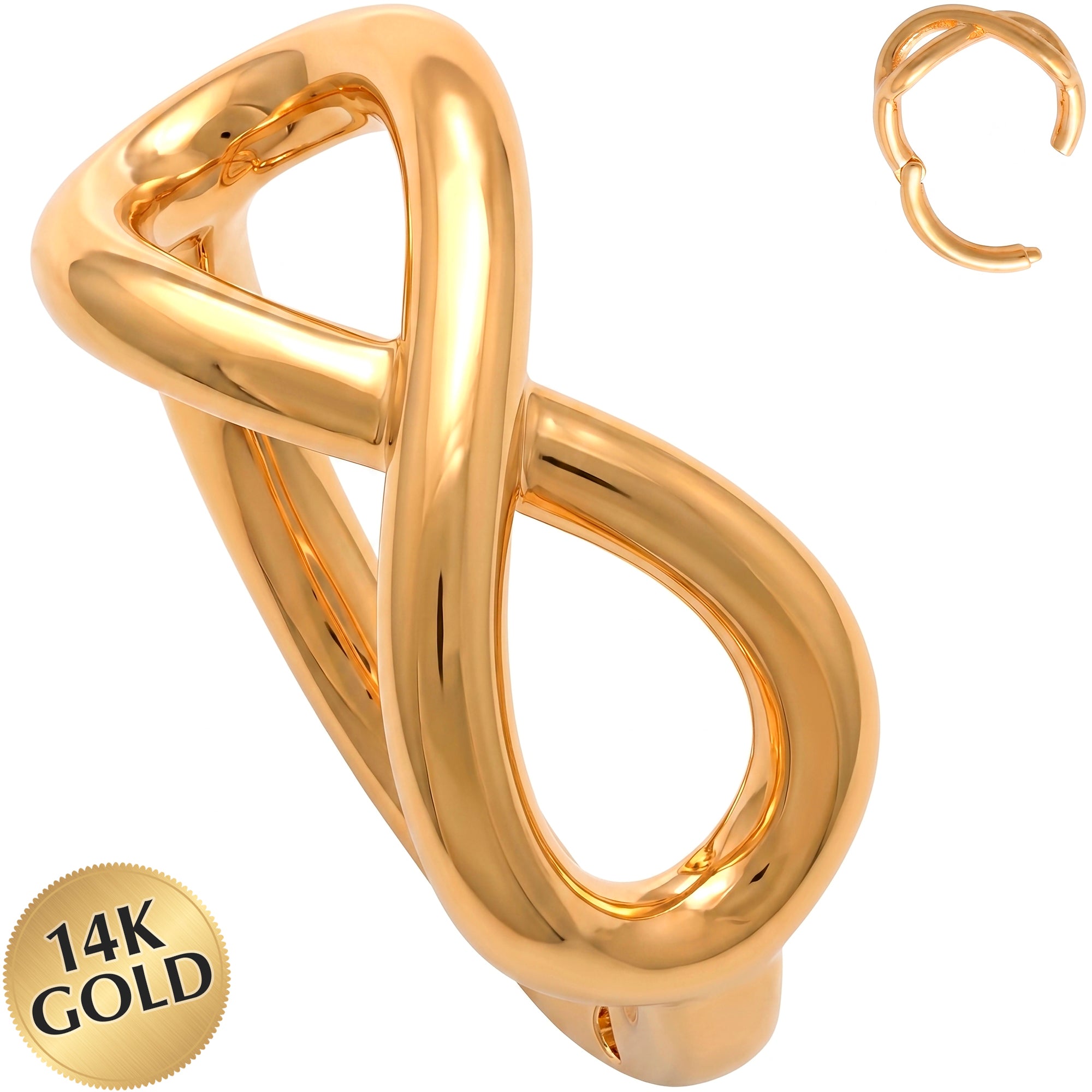 16G 5/16 Solid 14k Yellow Gold Forward Facing Sculpted Infinity Hinged Segment Clicker Ring