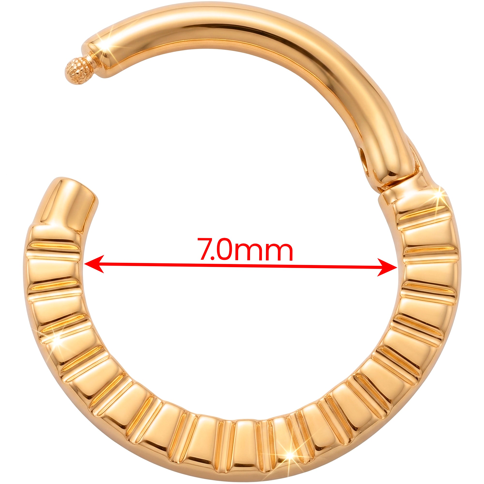 16G 5/16 Solid 14k Yellow Gold Radiant Ridge Hinged Segment Clicker Ring