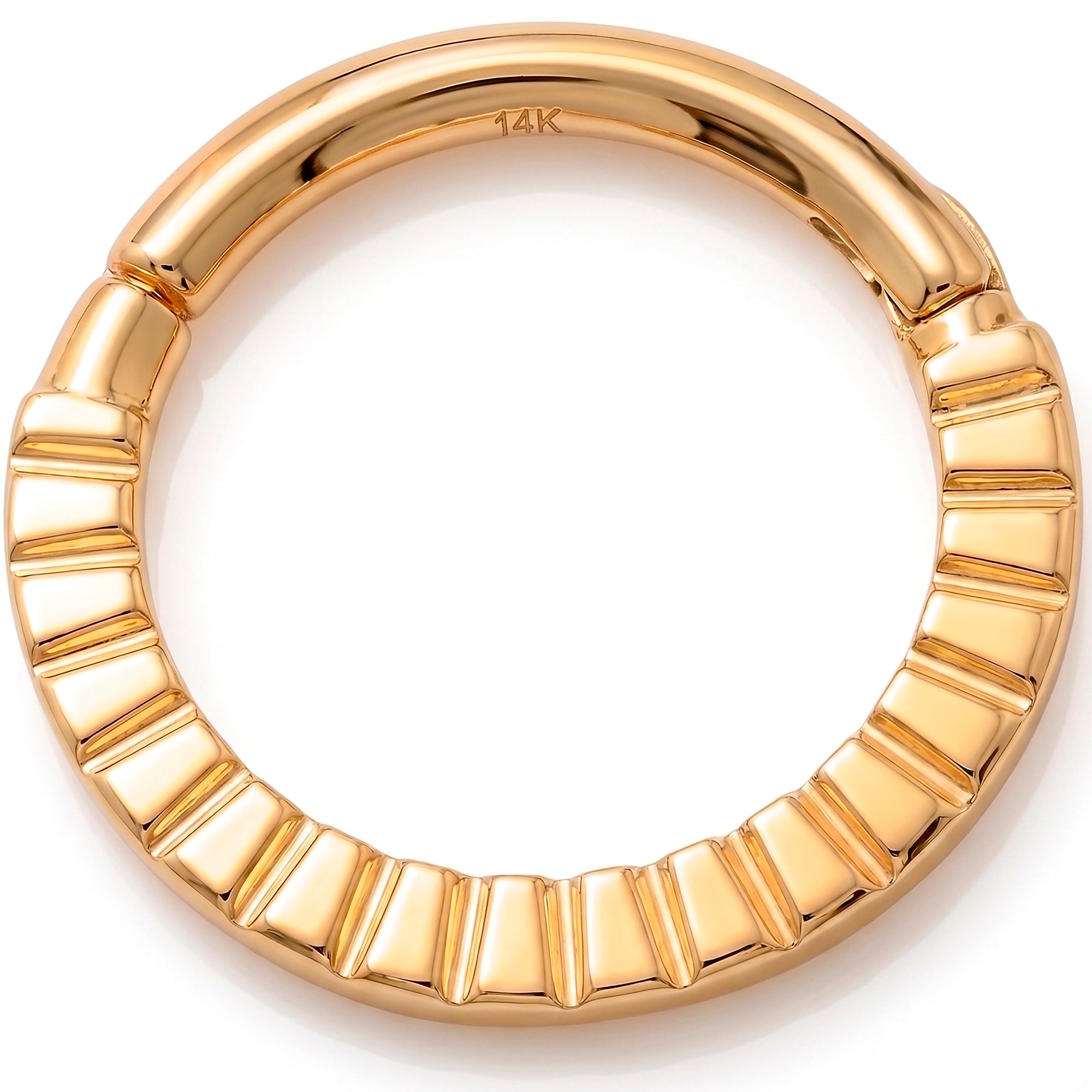 16G 5/16 Solid 14k Yellow Gold Radiant Ridge Hinged Segment Clicker Ring