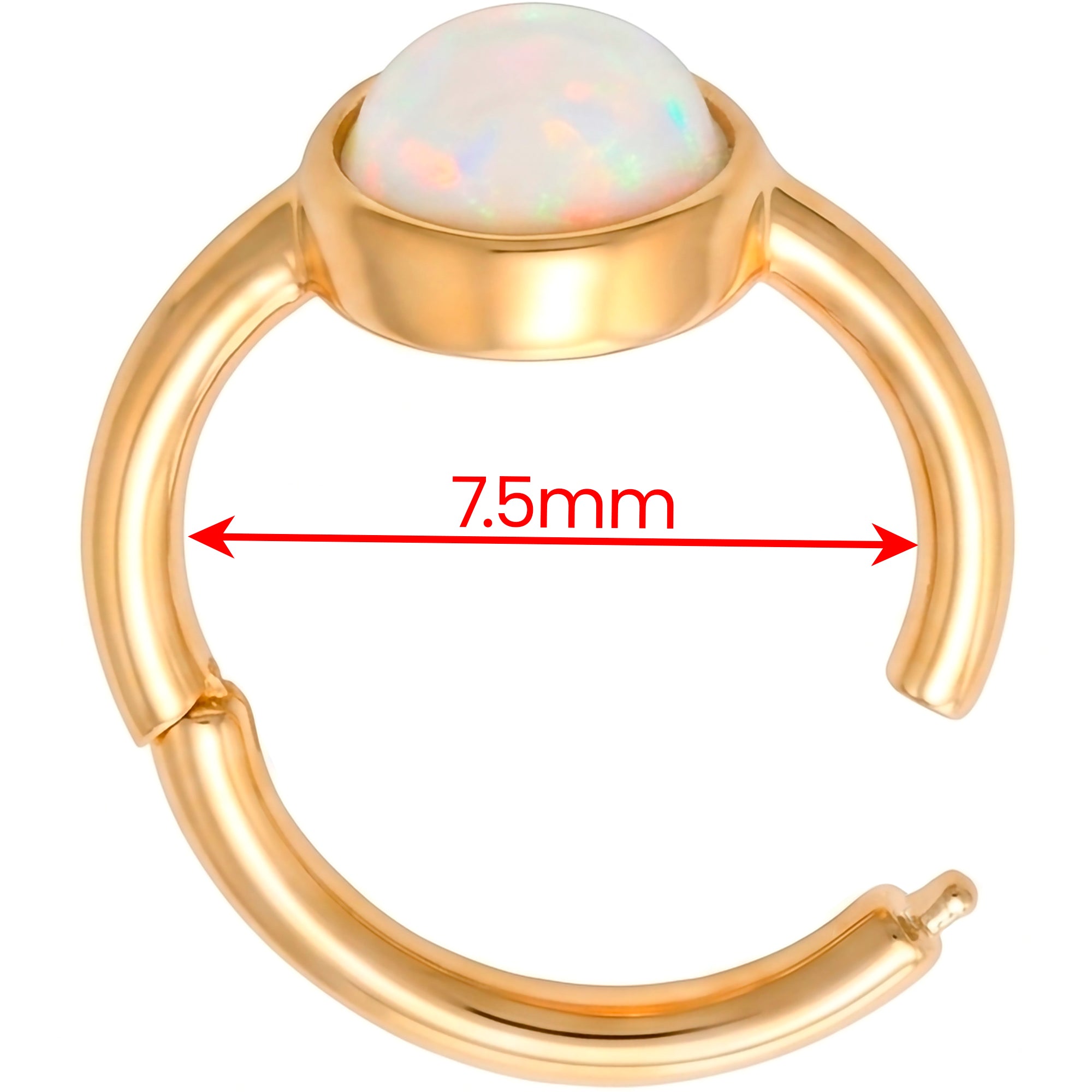 18G 5/16 Solid 14k Yellow Gold Forward Synthetic Opal Aurora Hinged Segment Clicker Ring