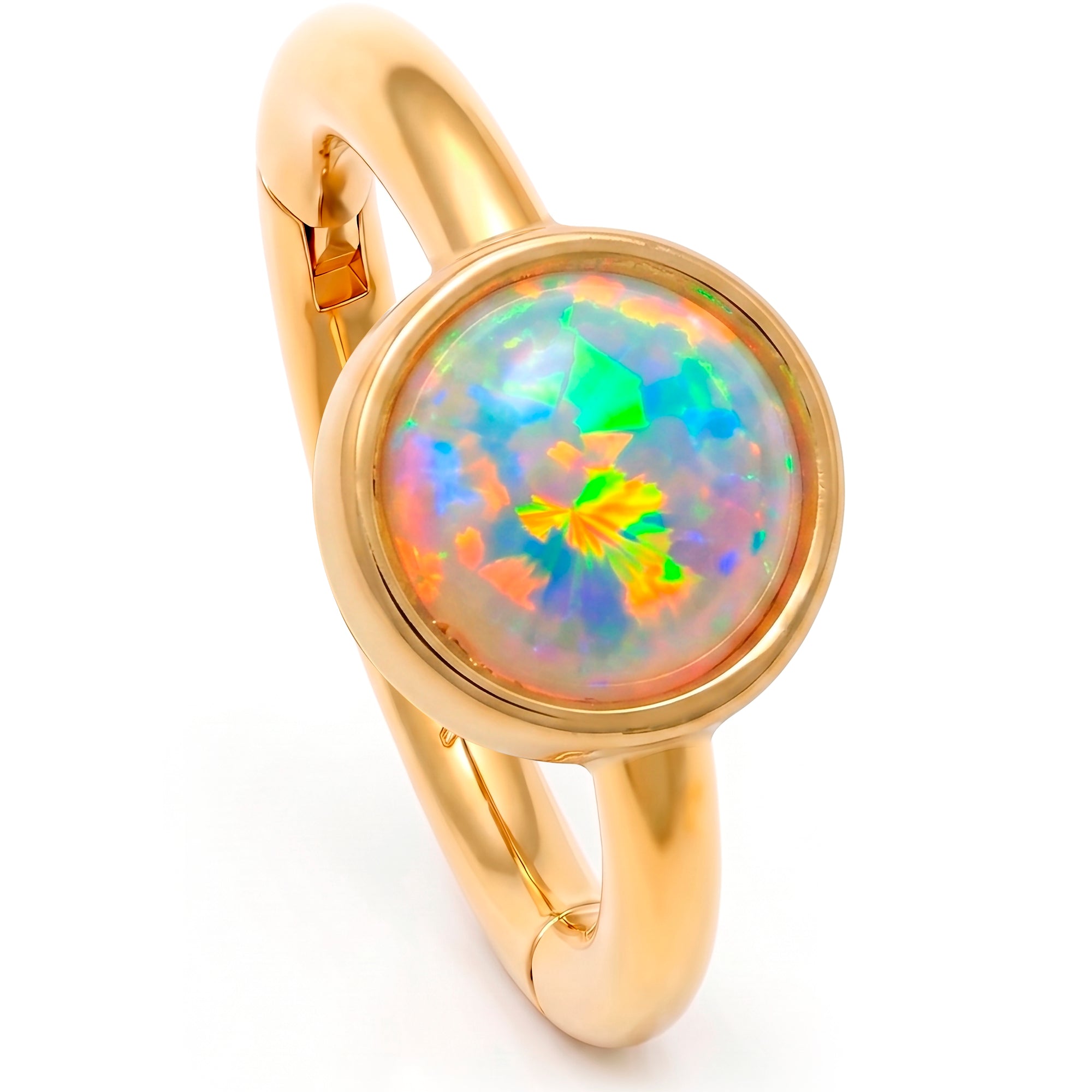 18G 5/16 Solid 14k Yellow Gold Forward Synthetic Opal Aurora Hinged Segment Clicker Ring