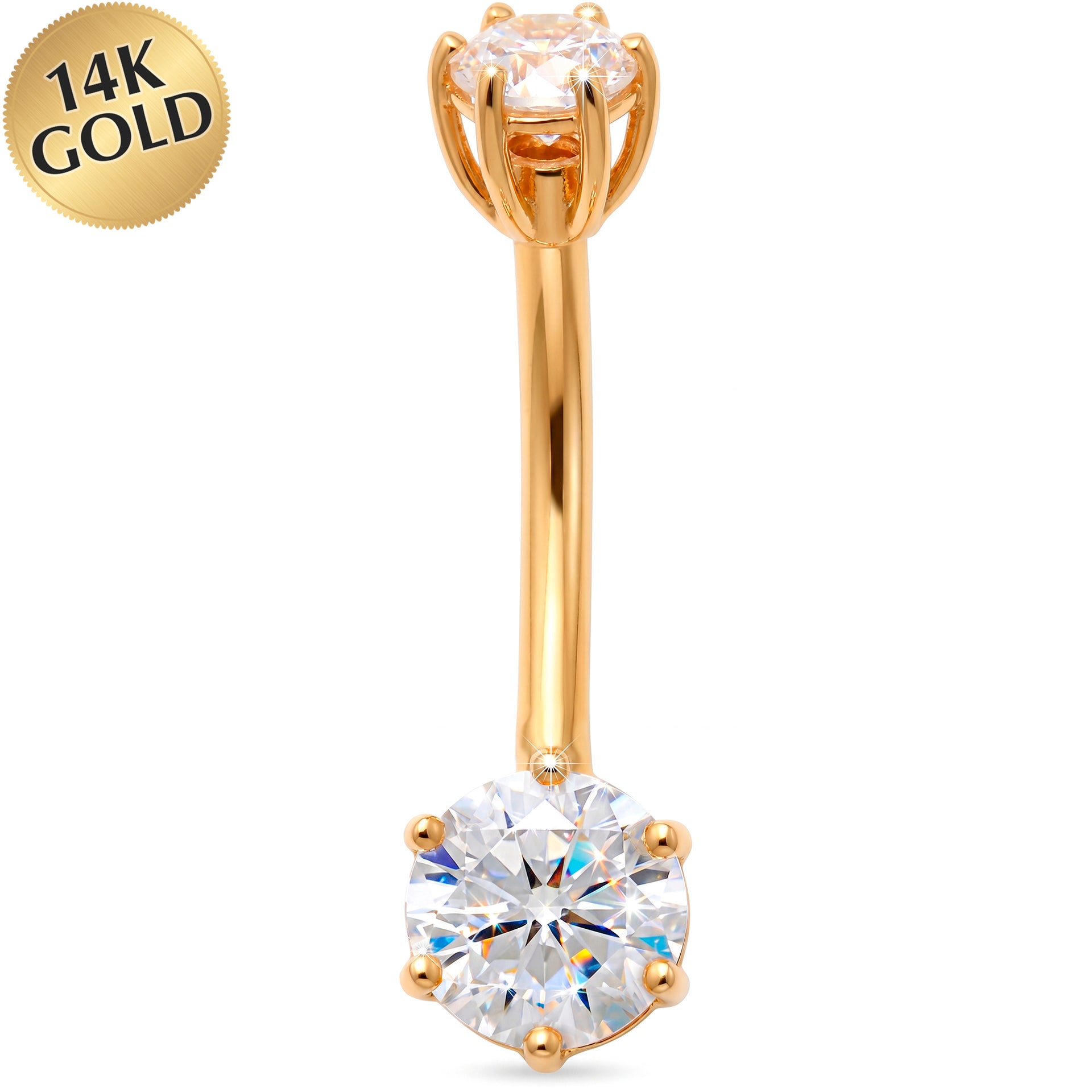 14k Gold Belly Piercing Jewelry - Solitairre Cubic Zirconia Belly Ring