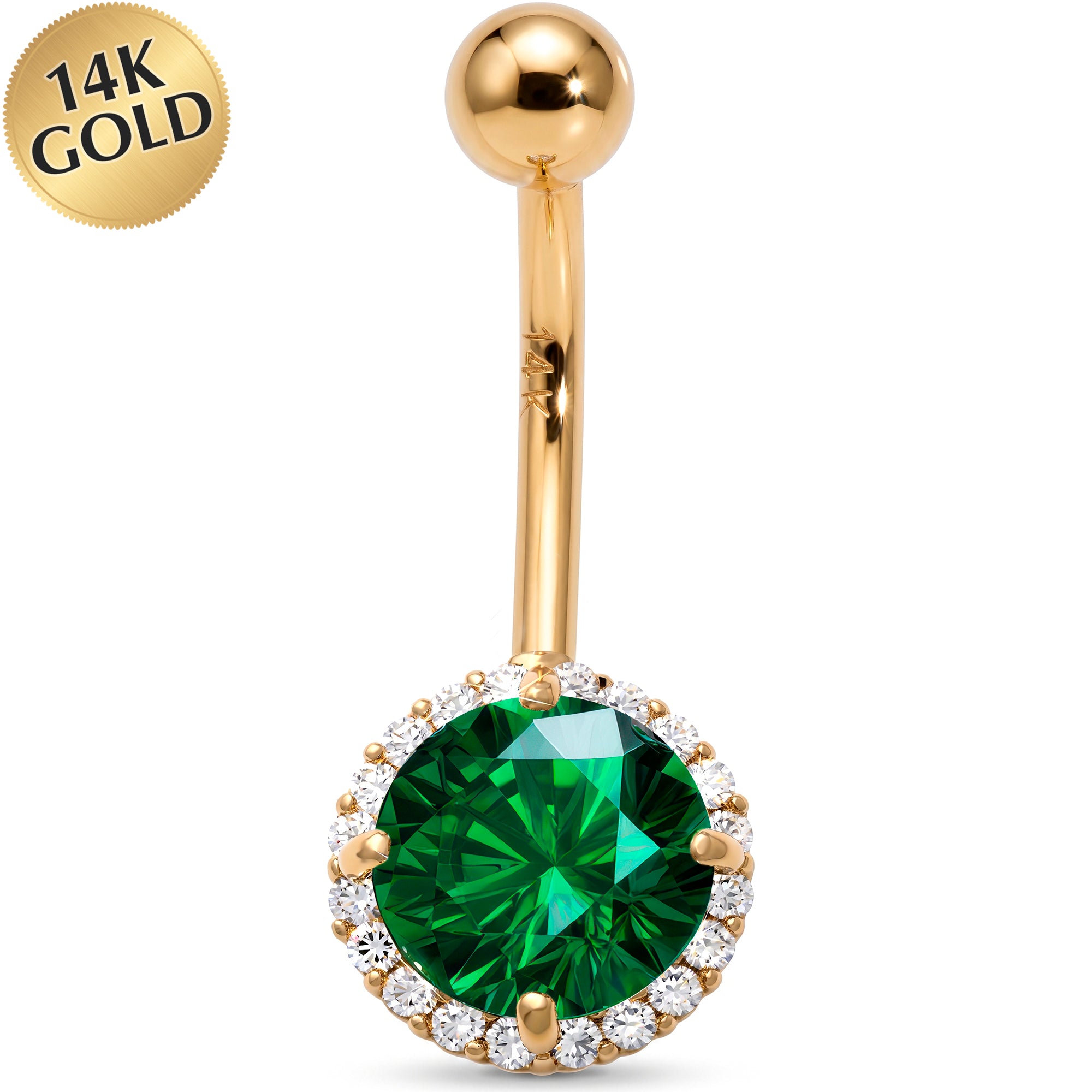 Solid 14k Yellow Gold Cubic Zirconia Halo Belly Ring