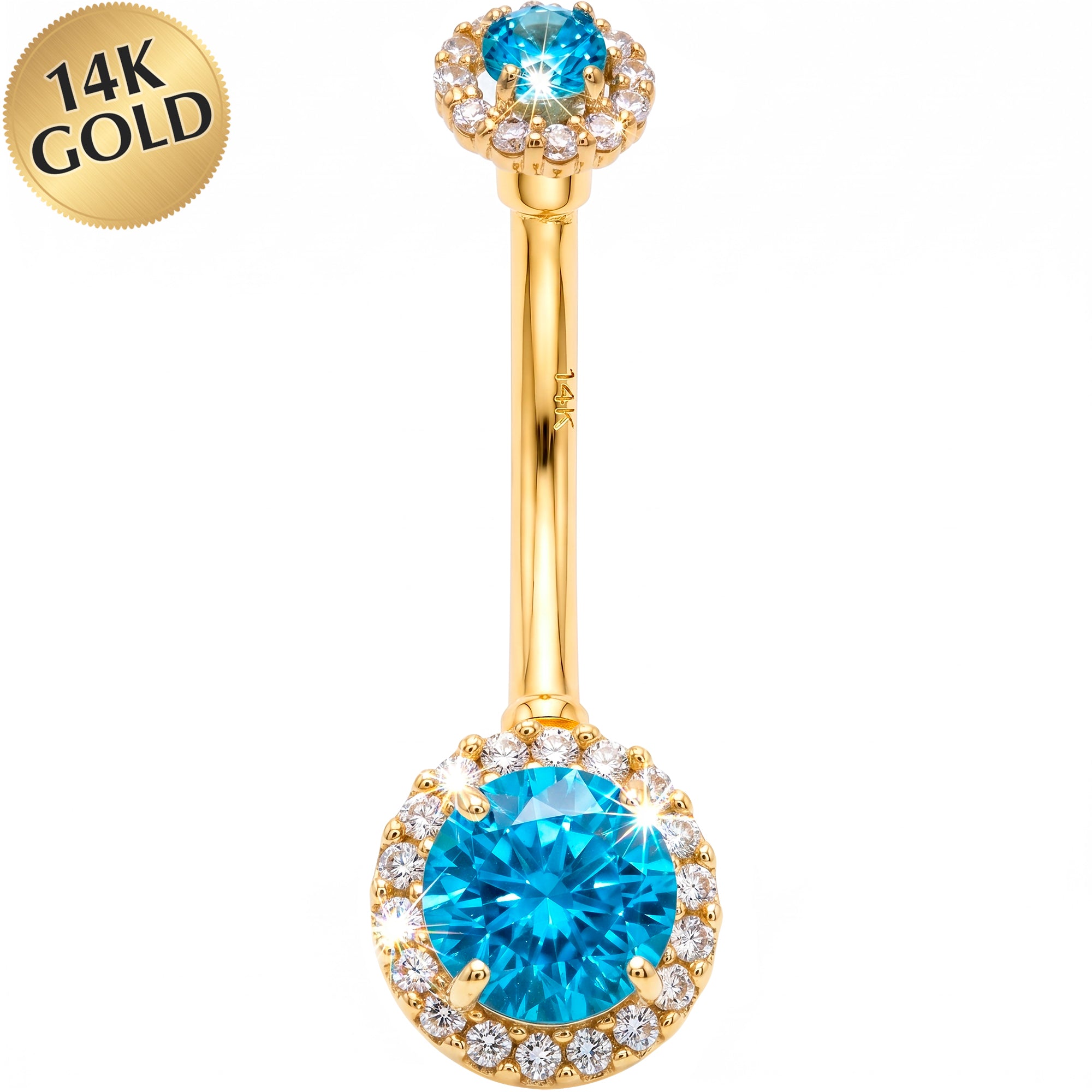Solid 14k Yellow Gold CZ Majestic Halo Belly Ring