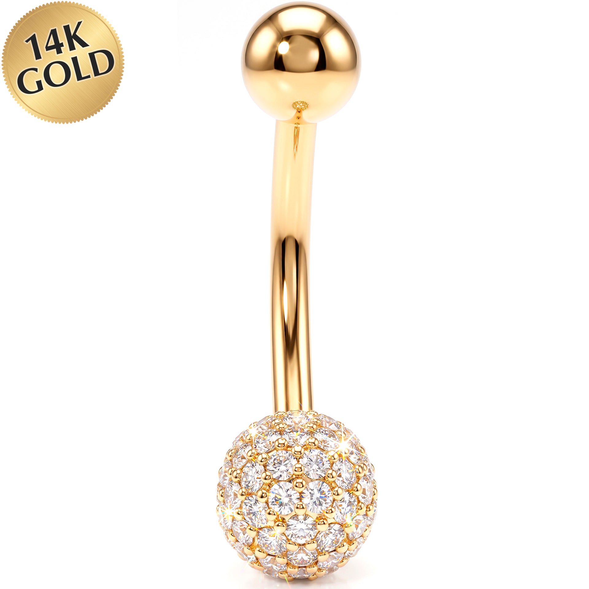 14k Gold Belly Piercing Jewelry - CZ Celestial Orb Belly Ring