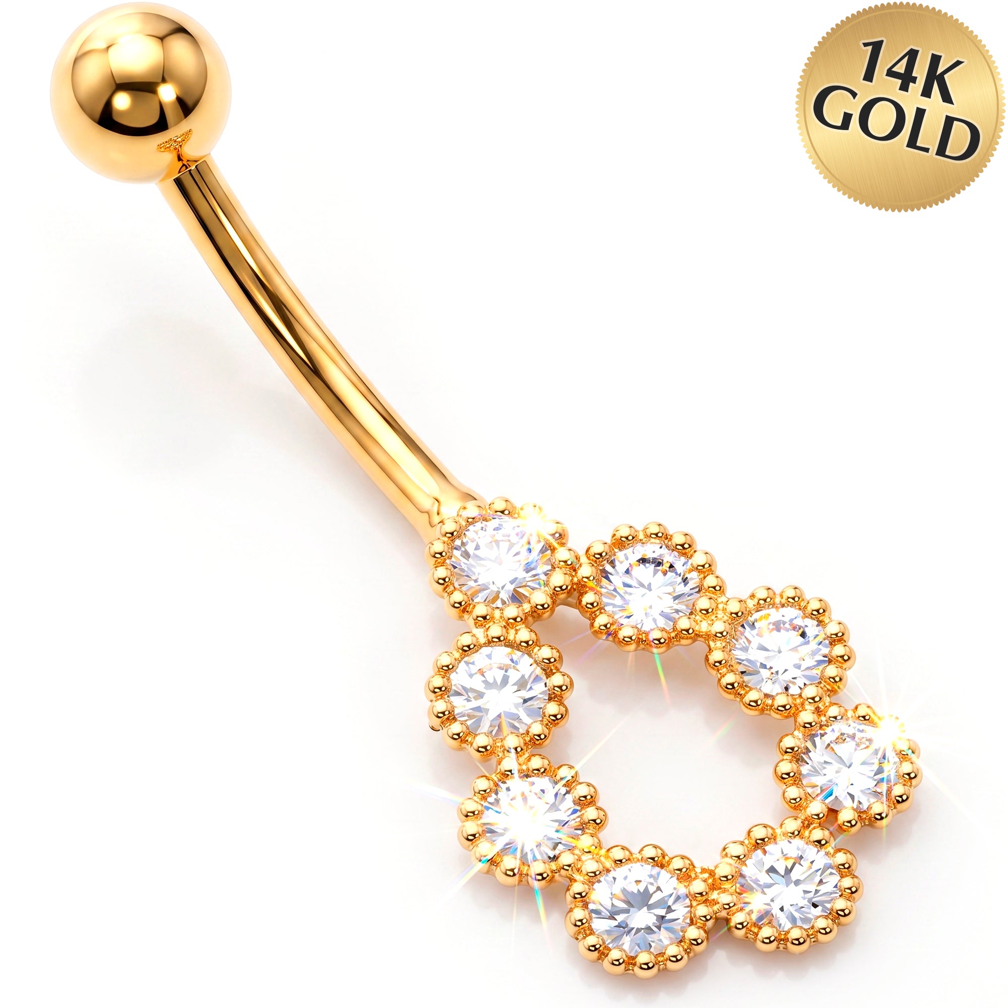 14k Gold Belly Piercing Jewelry - CZ Endless Brilliance Belly Ring