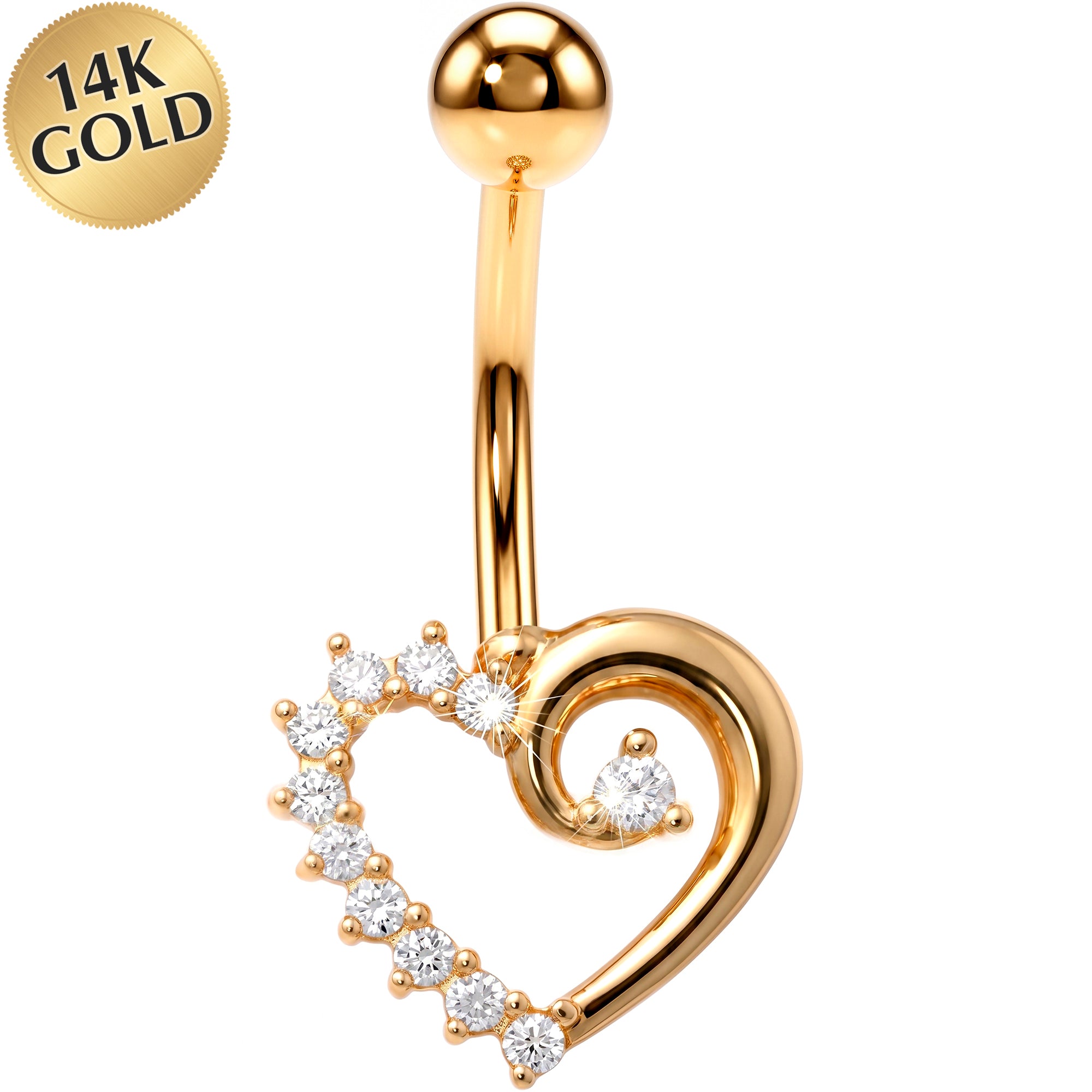 14k Gold Belly Piercing Jewelry - CZ Endless Love Heart Belly Ring