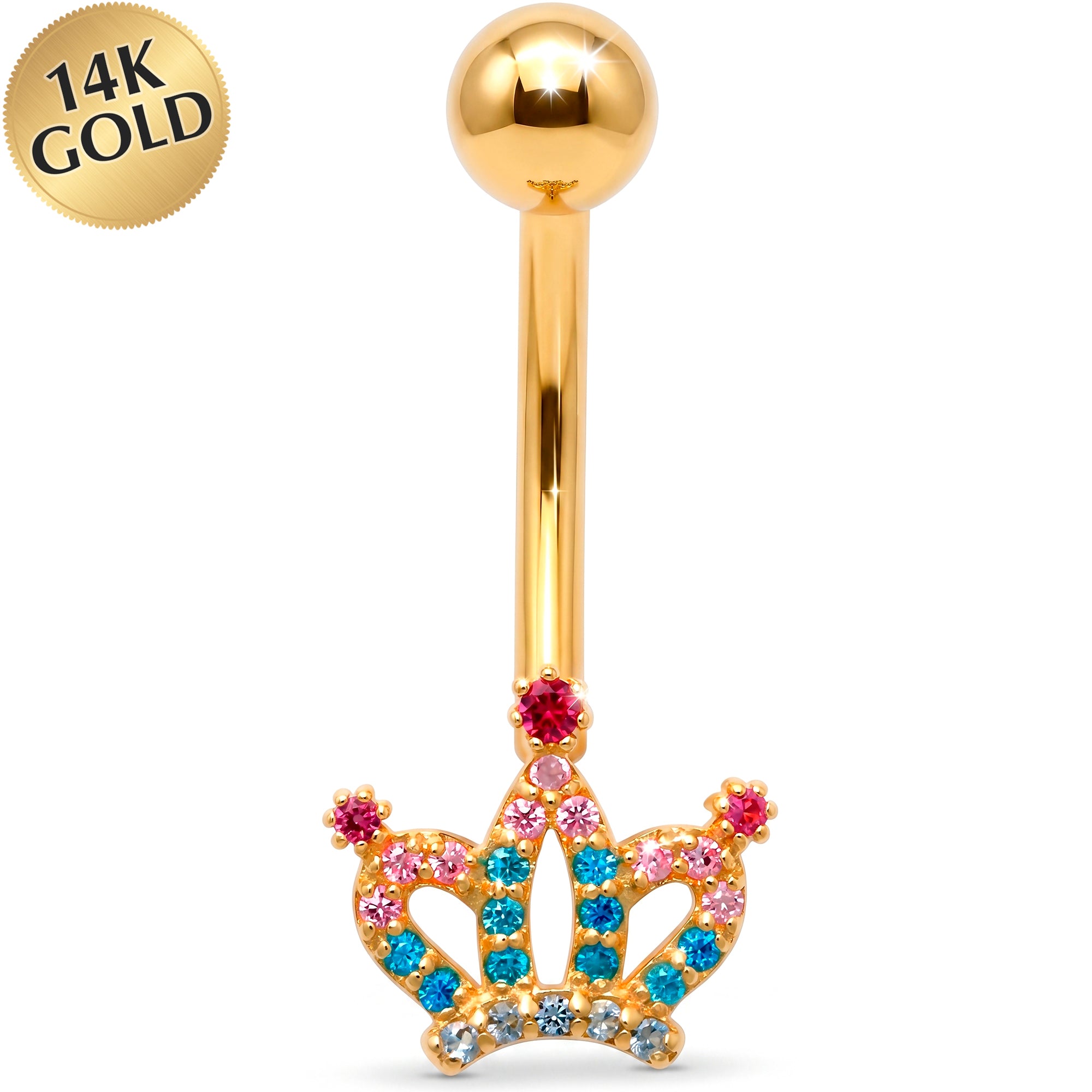 14k Gold Belly Piercing Jewelry - Royal Jewel Crown Belly Ring
