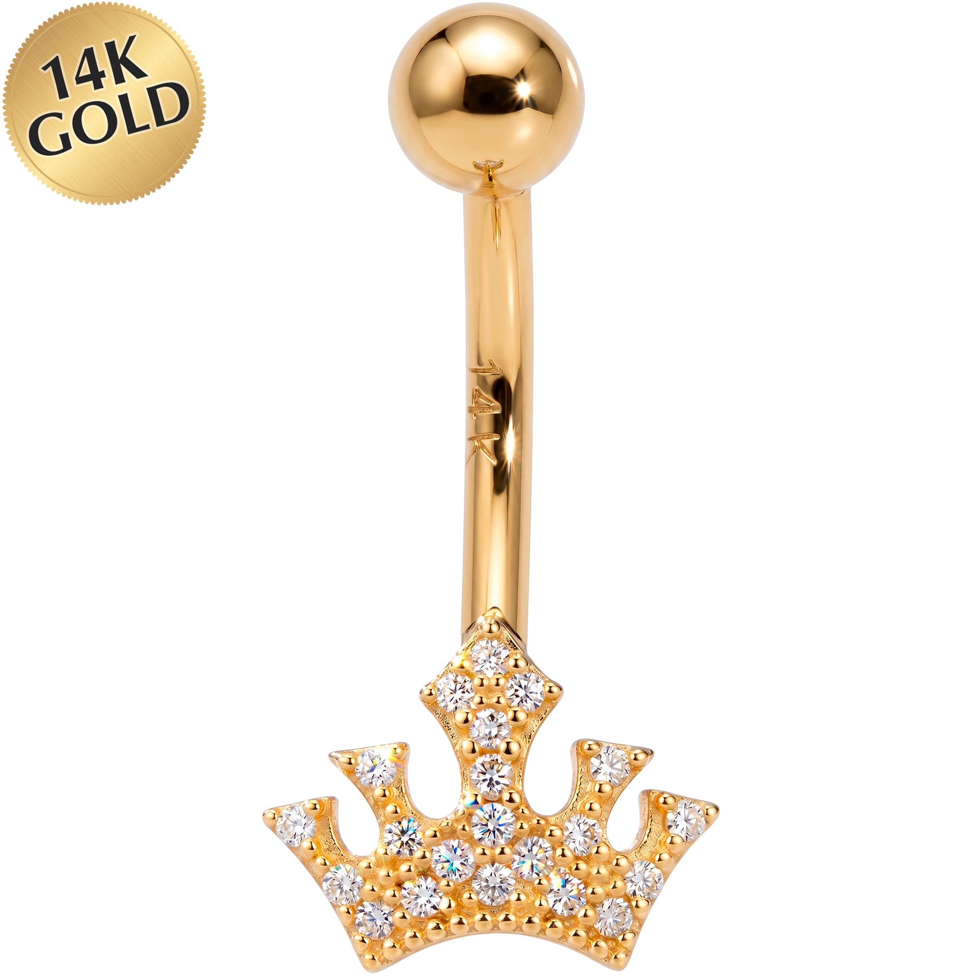 14k Gold Belly Piercing Jewelry - CZ Royal Tiara Belly Ring