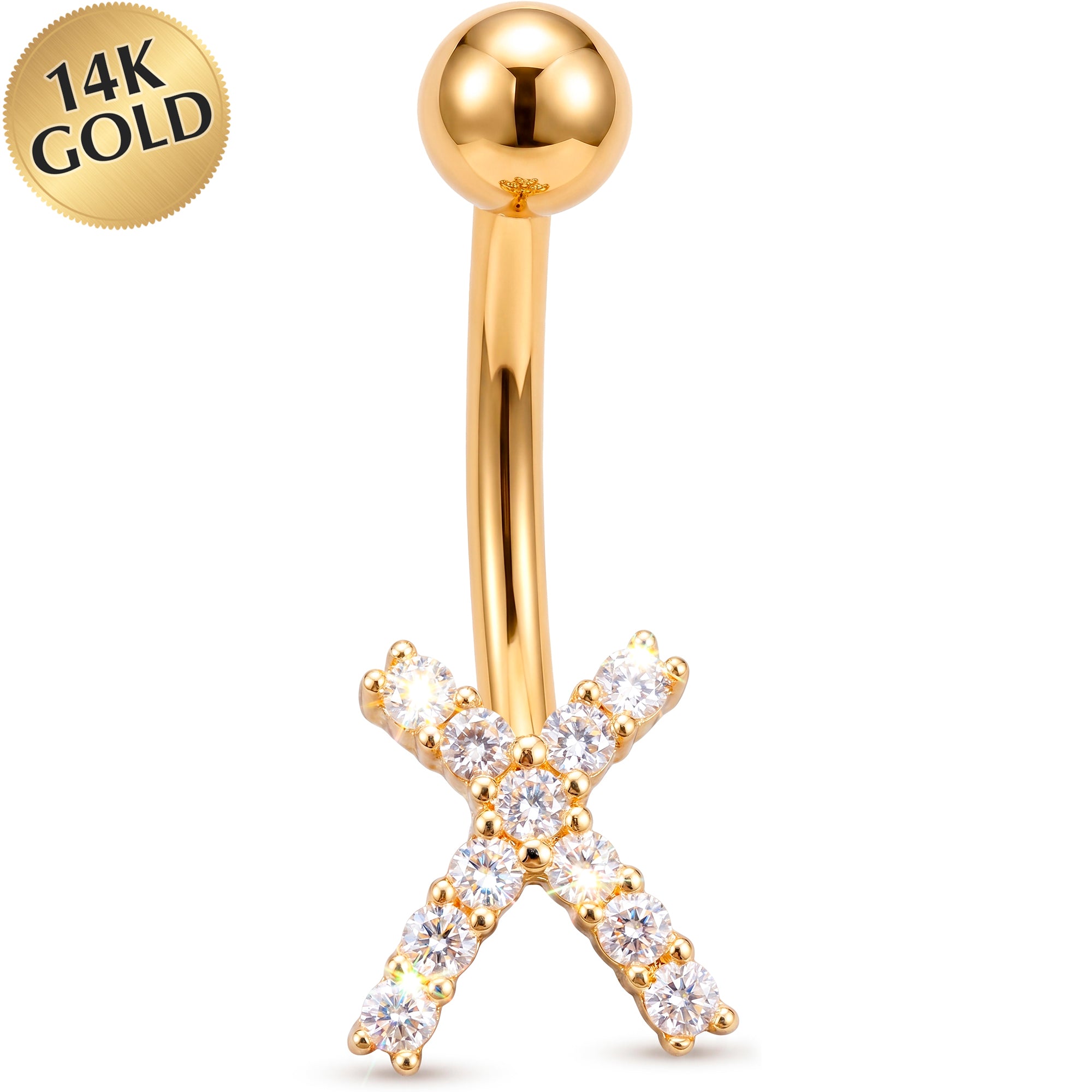 14k Gold Belly Piercing Jewelry - CZ Infinite X Sparkle Belly Ring