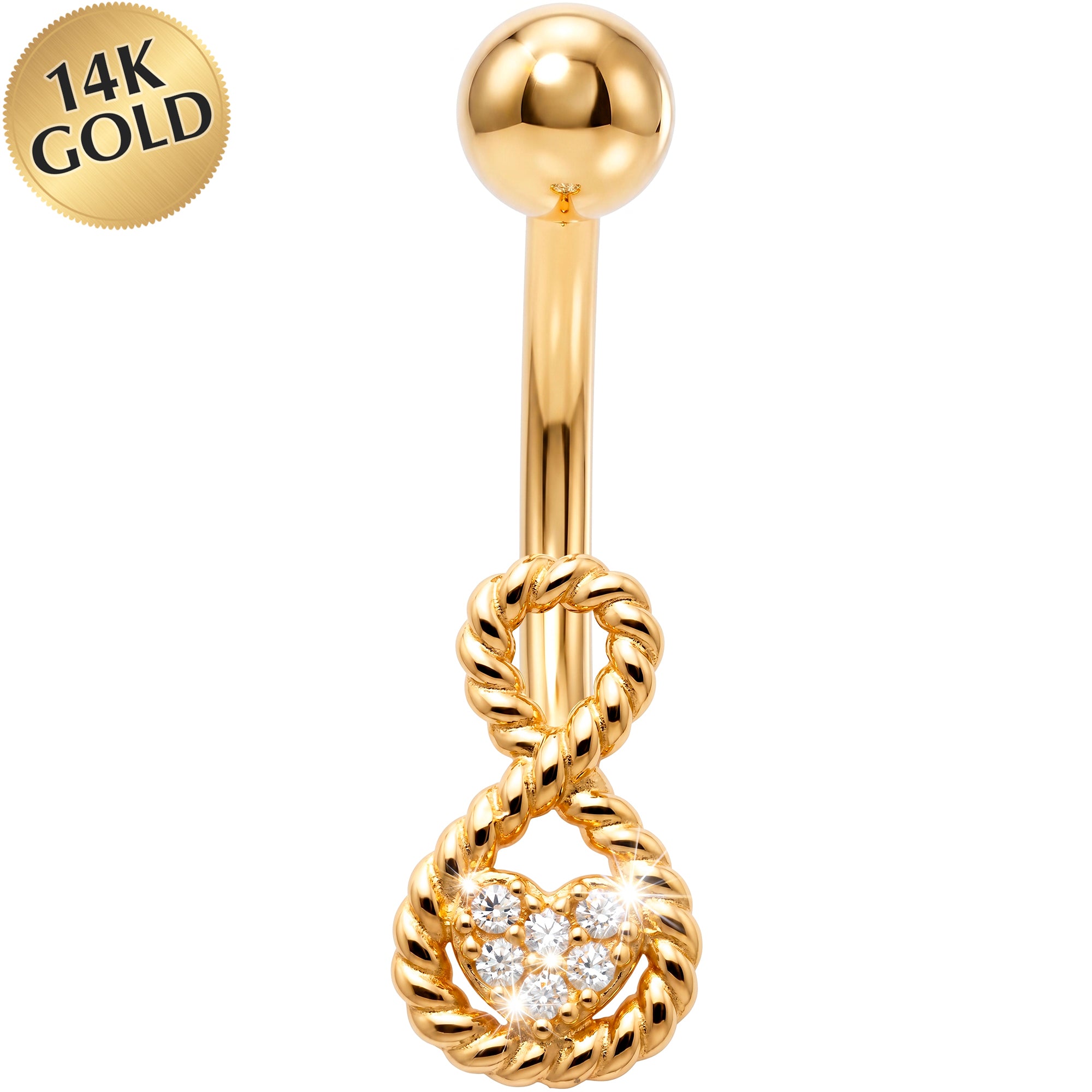 14k Gold Belly Piercing Jewelry - CZ Eternal Love Knot Belly Ring