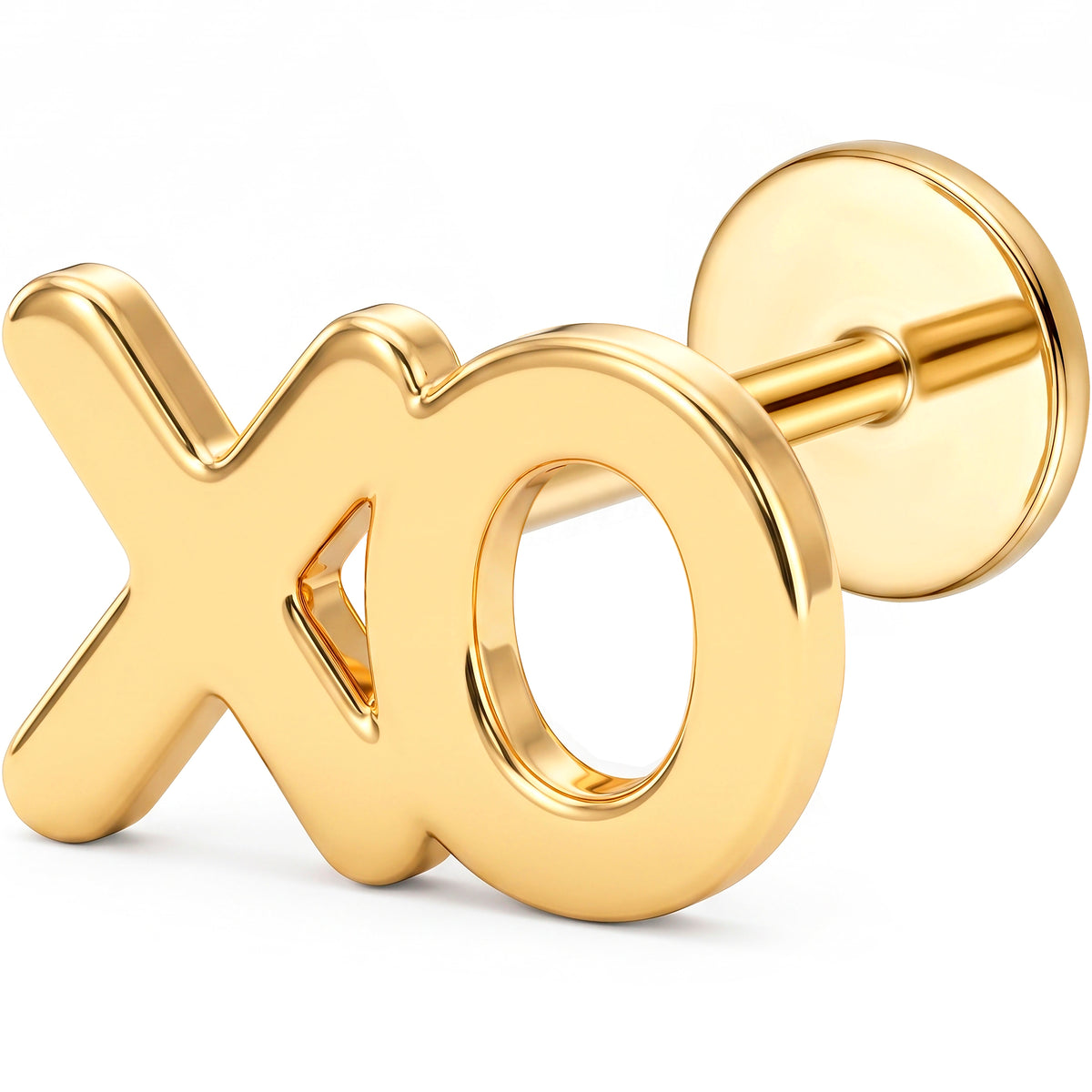 Solid 14k Yellow Gold Love XO 18G Flat Back Earring