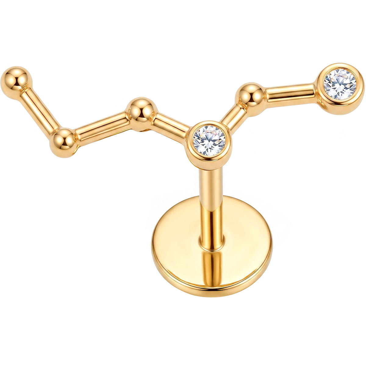 Solid 14k Yellow Gold Celestial Constellation CZ 18G Flat Back Earring