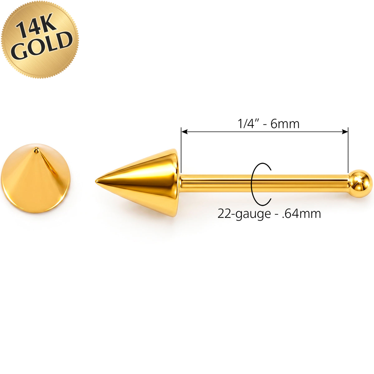 Solid 14k Yellow Gold Edgy Spike 22G Nose Bone Stud