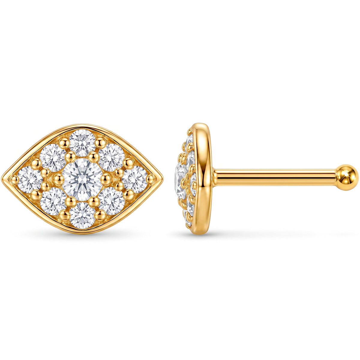 Solid 14k Yellow Gold Radiant Eye CZ 22G Nose Bone Stud