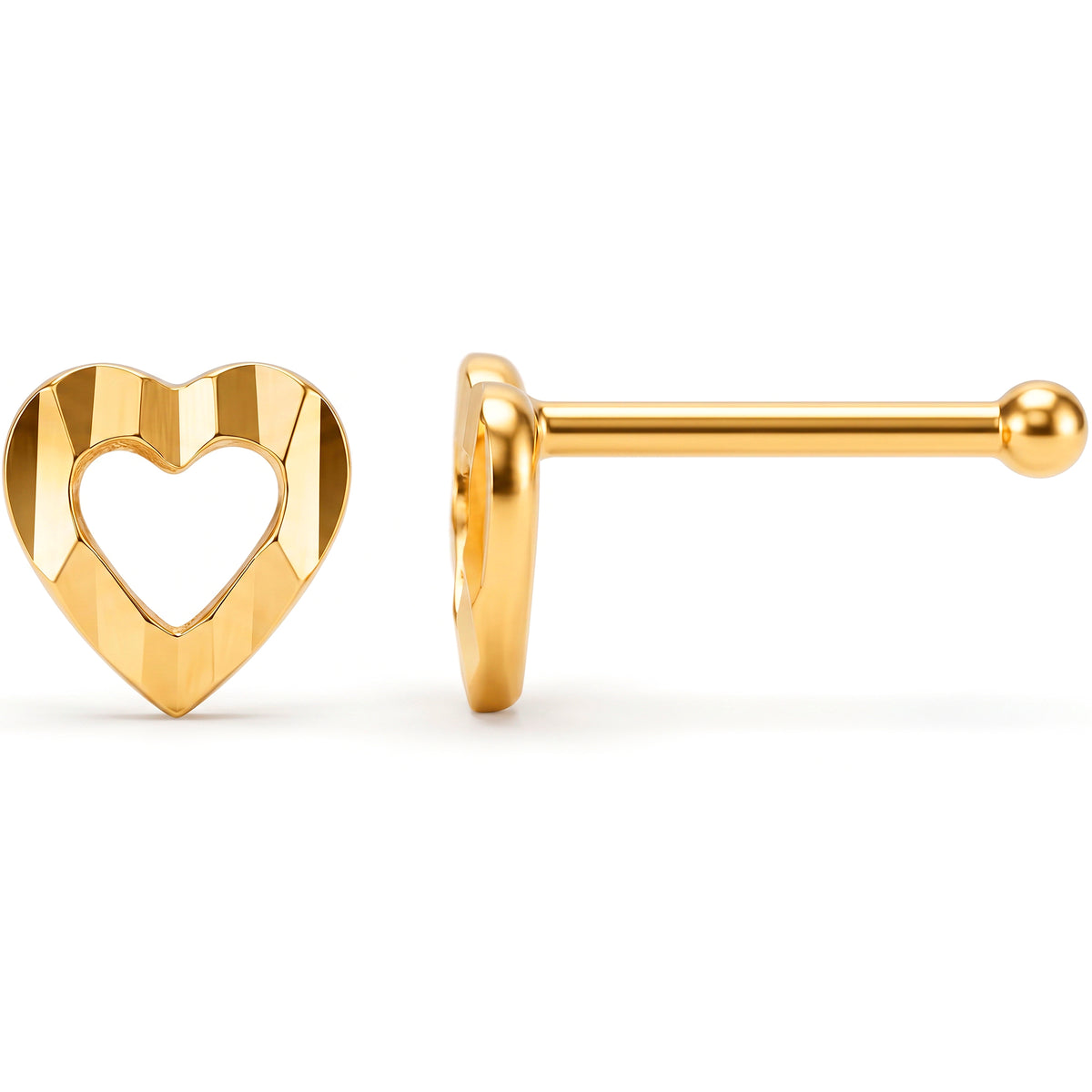 Solid 14k Yellow Gold Open Heart 22G Nose Bone Stud