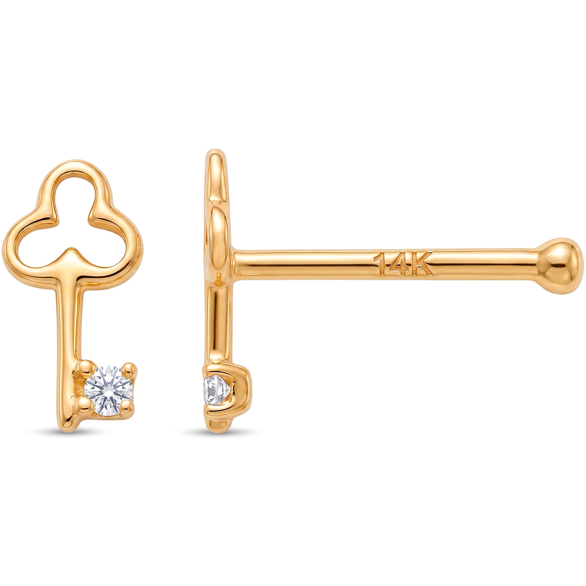 Solid 14k Yellow Gold Secret key CZ 22G Nose Bone Stud