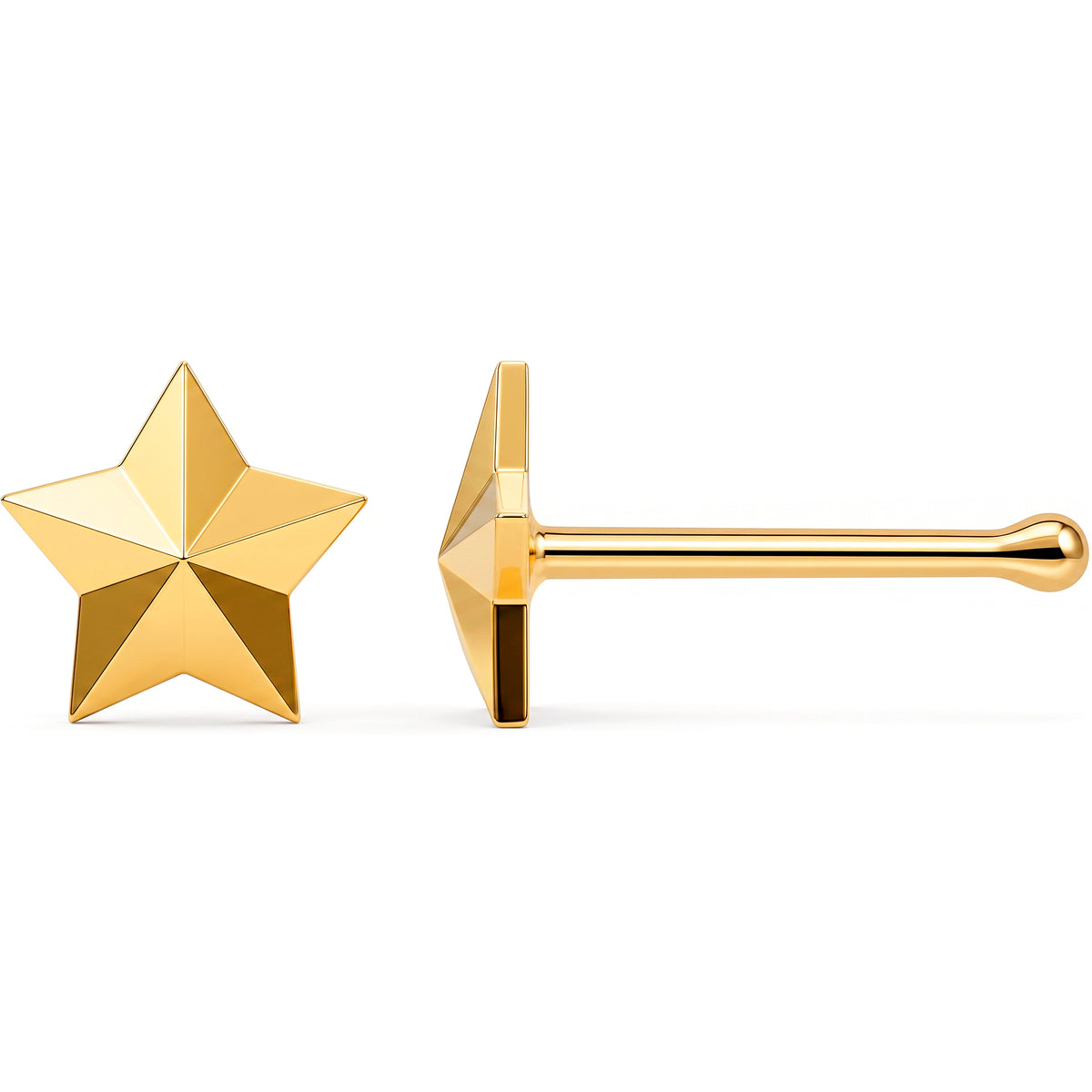 Solid 14k Yellow Gold Golden Star 22G Nose Bone Stud