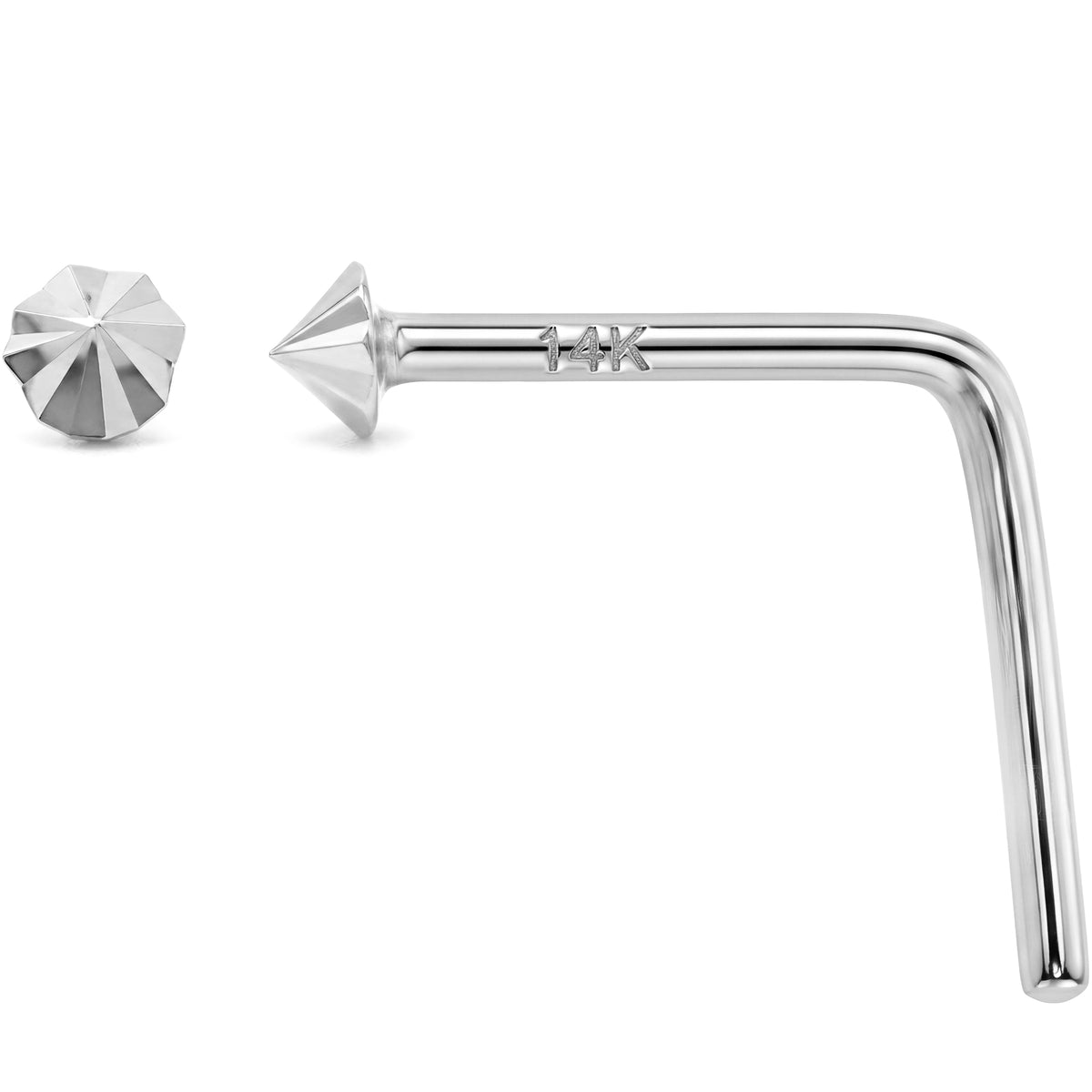 Solid 14k Gold Diamond Cut Cone 22G L-Shape Nose Ring