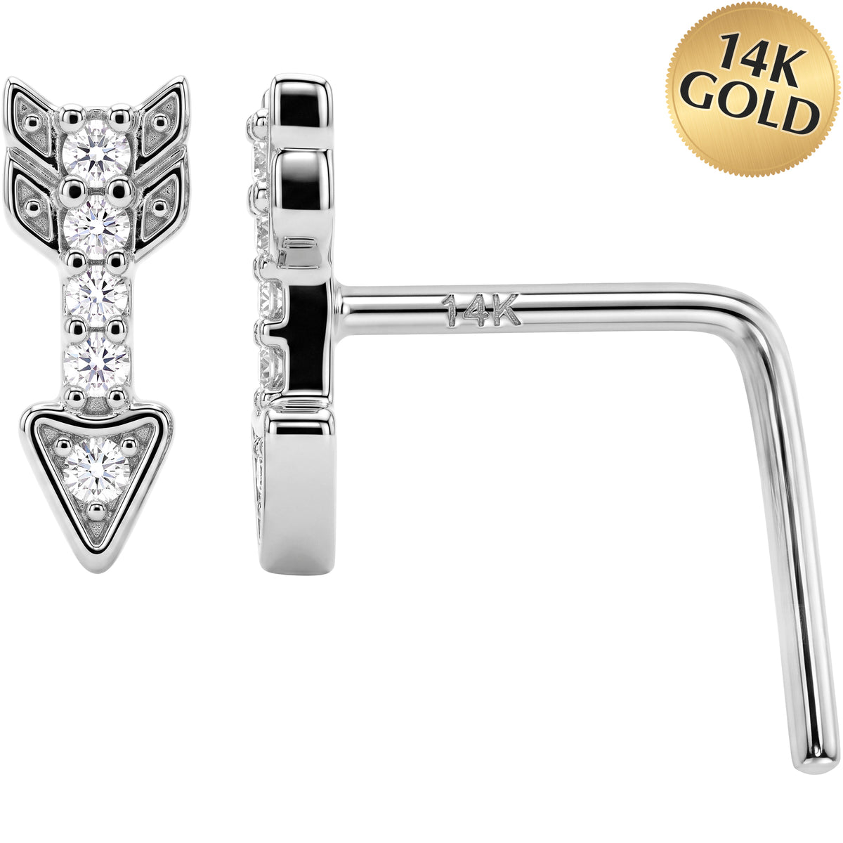 14k Gold Golden Arrow 22 Gauge Nose Ring L-Shape