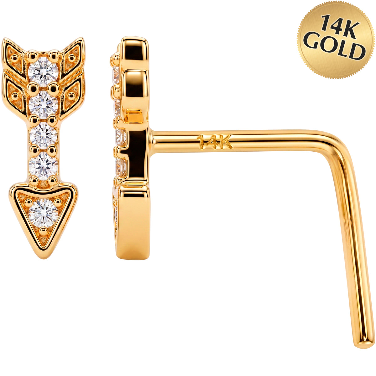 Solid 14k Gold Golden Arrow 22G L-Shape Nose Ring
