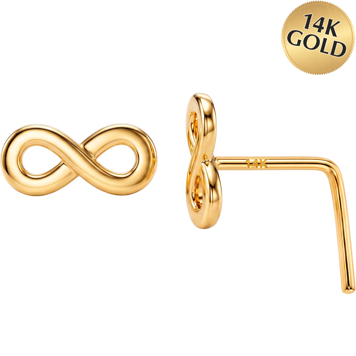 14k Yellow Gold Forever Infinity 22 Gauge Nose Ring L-Shape