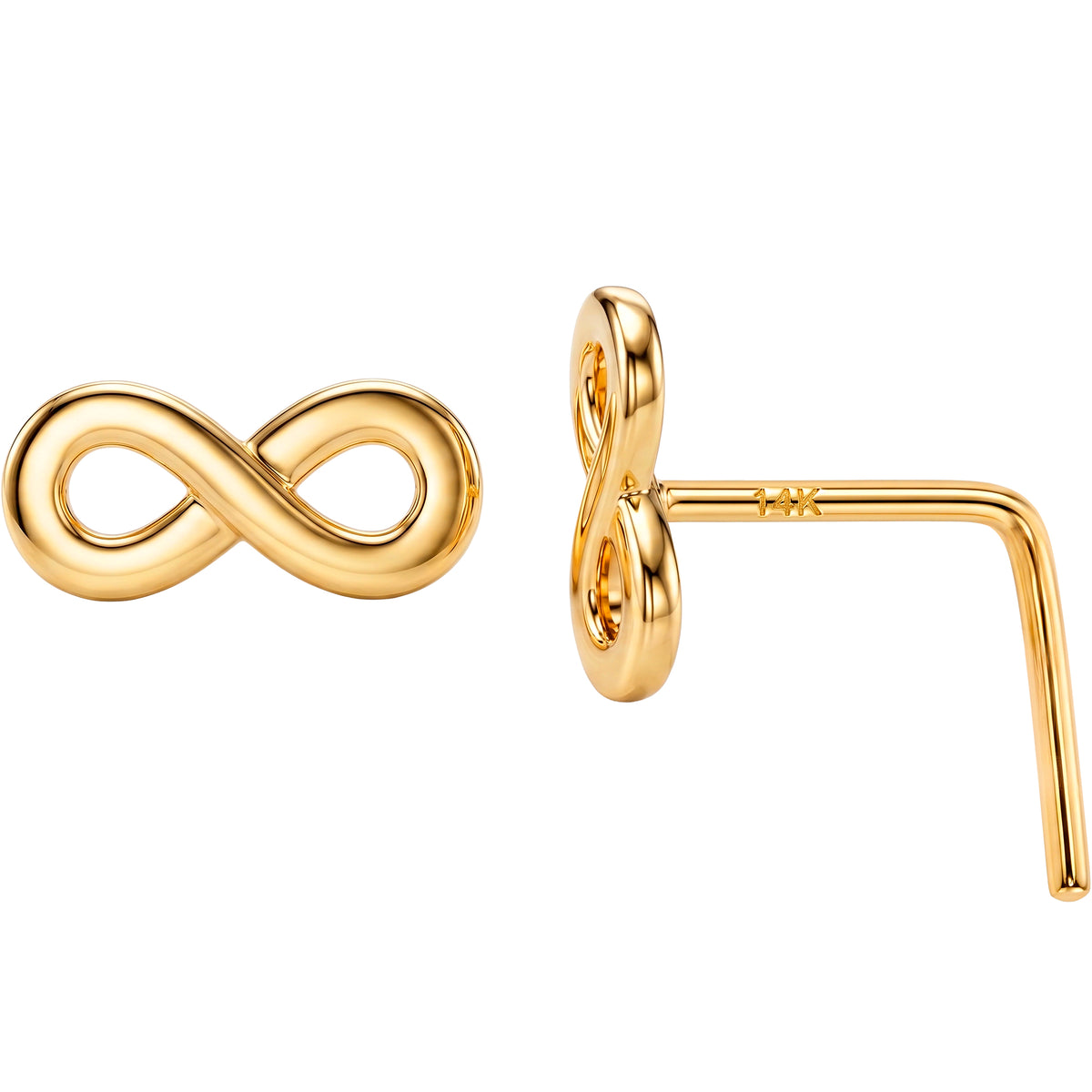 Solid 14k Yellow Gold Forever Infinity 22G L-Shape Nose Ring