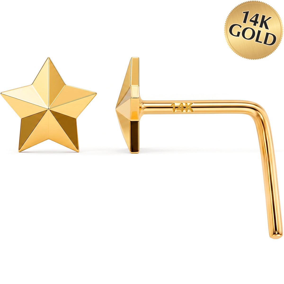 14k Yellow Gold Golden Star 22 Gauge Nose Ring L-Shape