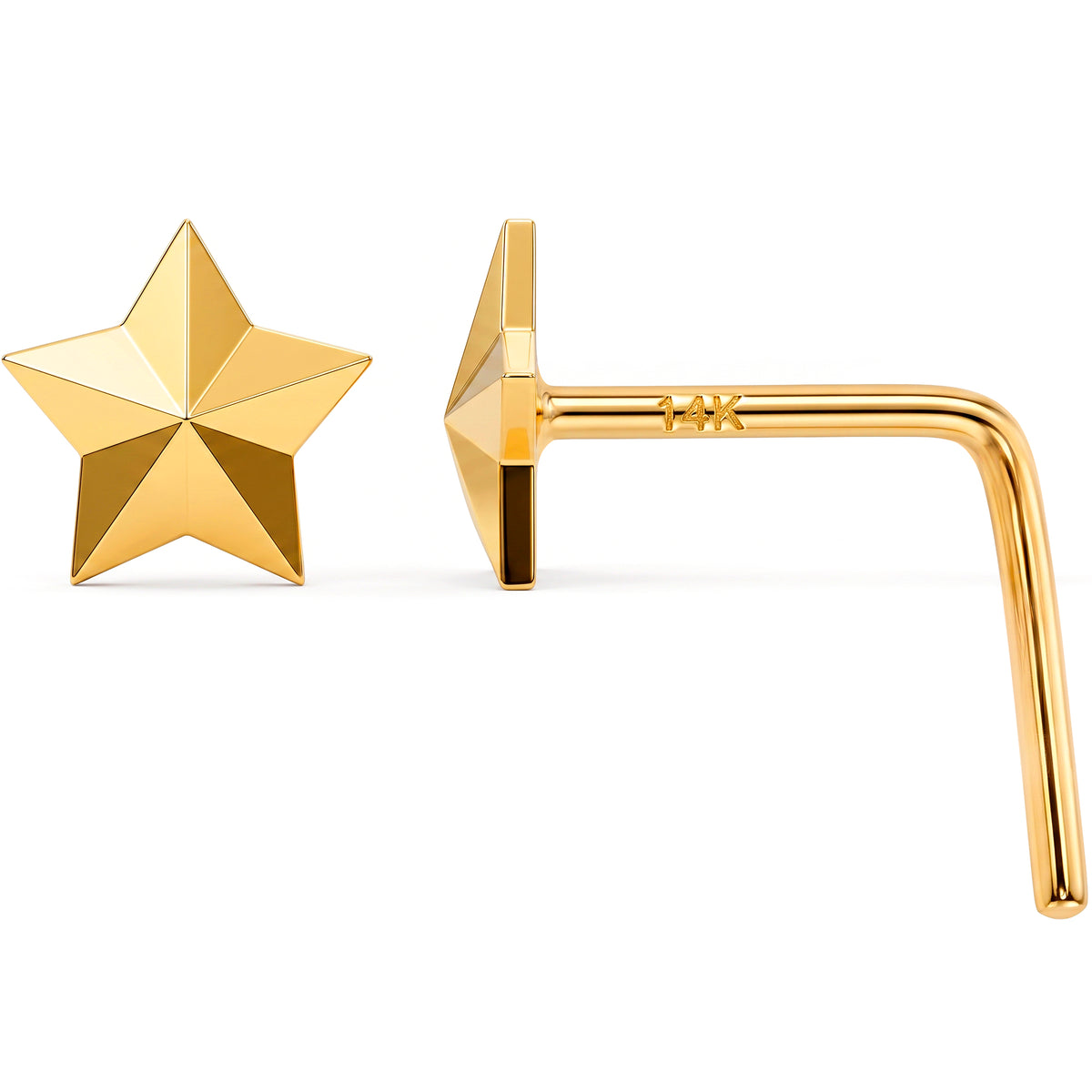Solid 14k Yellow Gold Golden Star 22G L-Shape Nose Ring