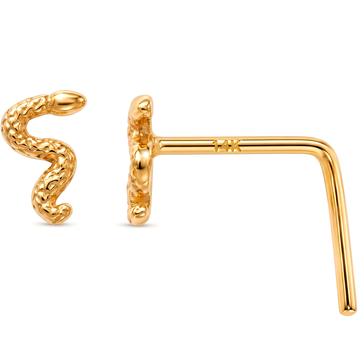 Solid 14k Yellow Gold Serpent 22G L-Shape Nose Ring