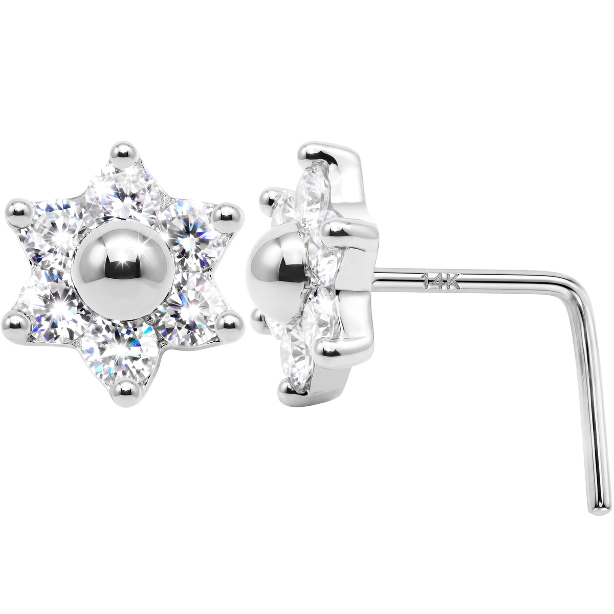 Solid 14k CZ Celestial Star 22G L-Shape Nose Ring