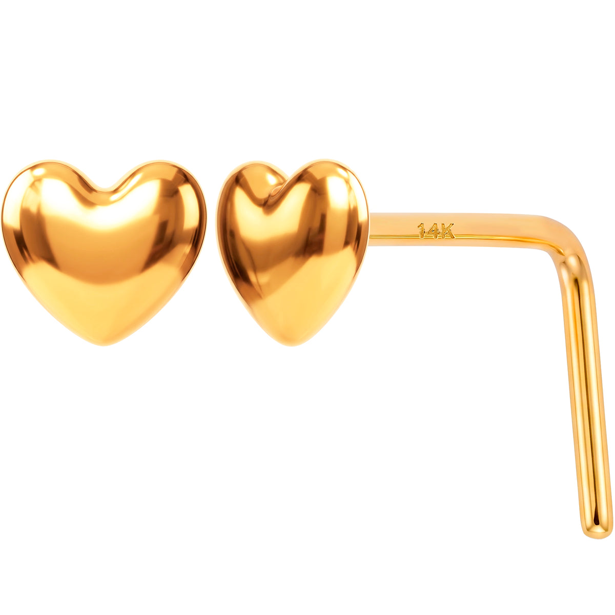 Solid 14k Yellow Puffy Heart 22G L-Shape Nose Ring