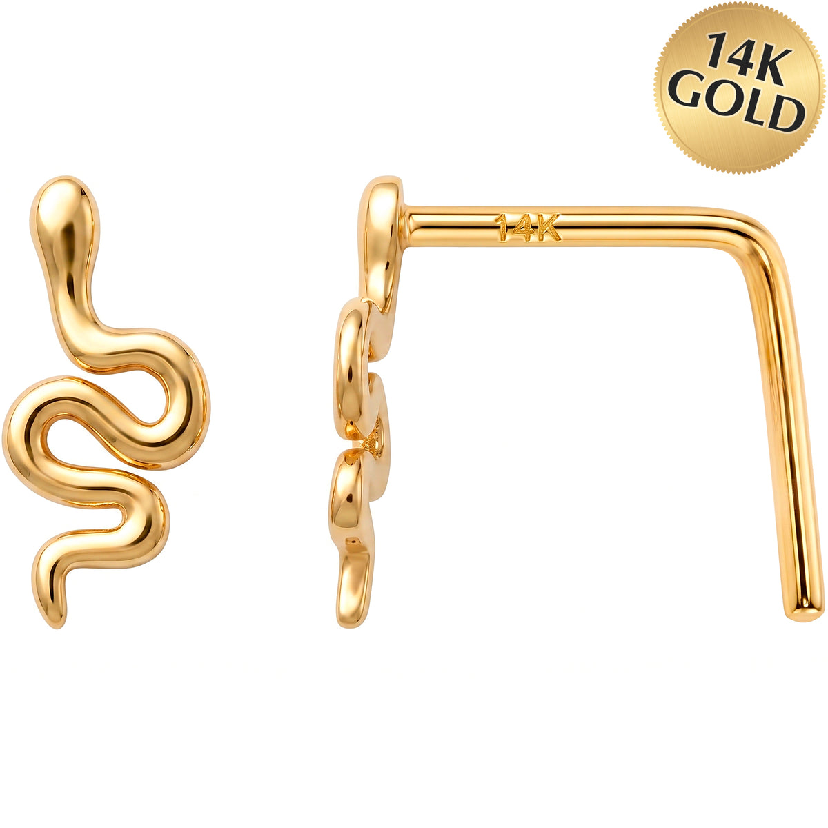 14k Yellow Gold Serpent 22 Gauge Nose Ring L-Shape