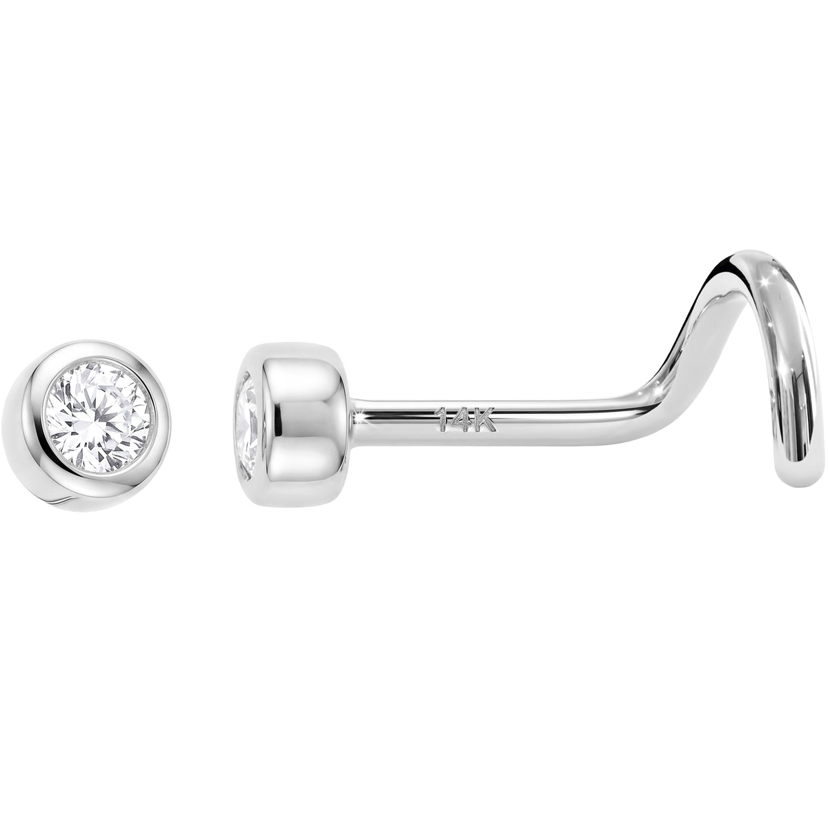 Solid 14k Gold Bezel CZ 22G Nose Screw Ring