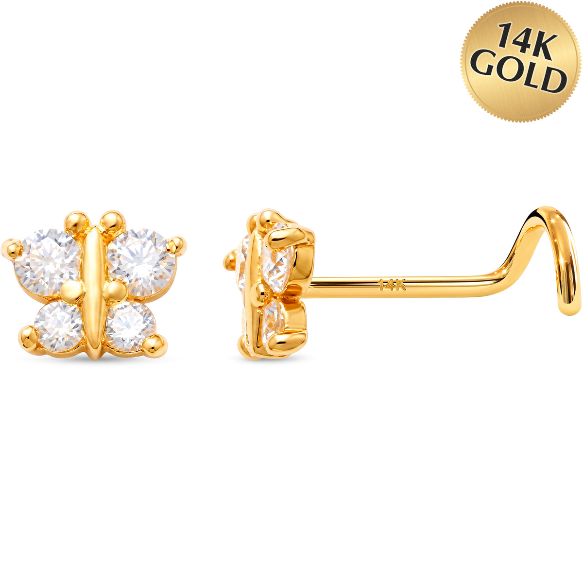 Solid 14k White Beautiful Butterfly CZ 22G Nose Screw Ring