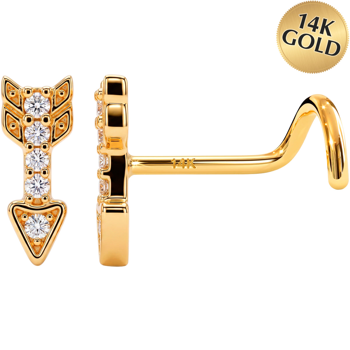 Solid 14k White Gold Golden Arrow 22G Nose Screw Ring