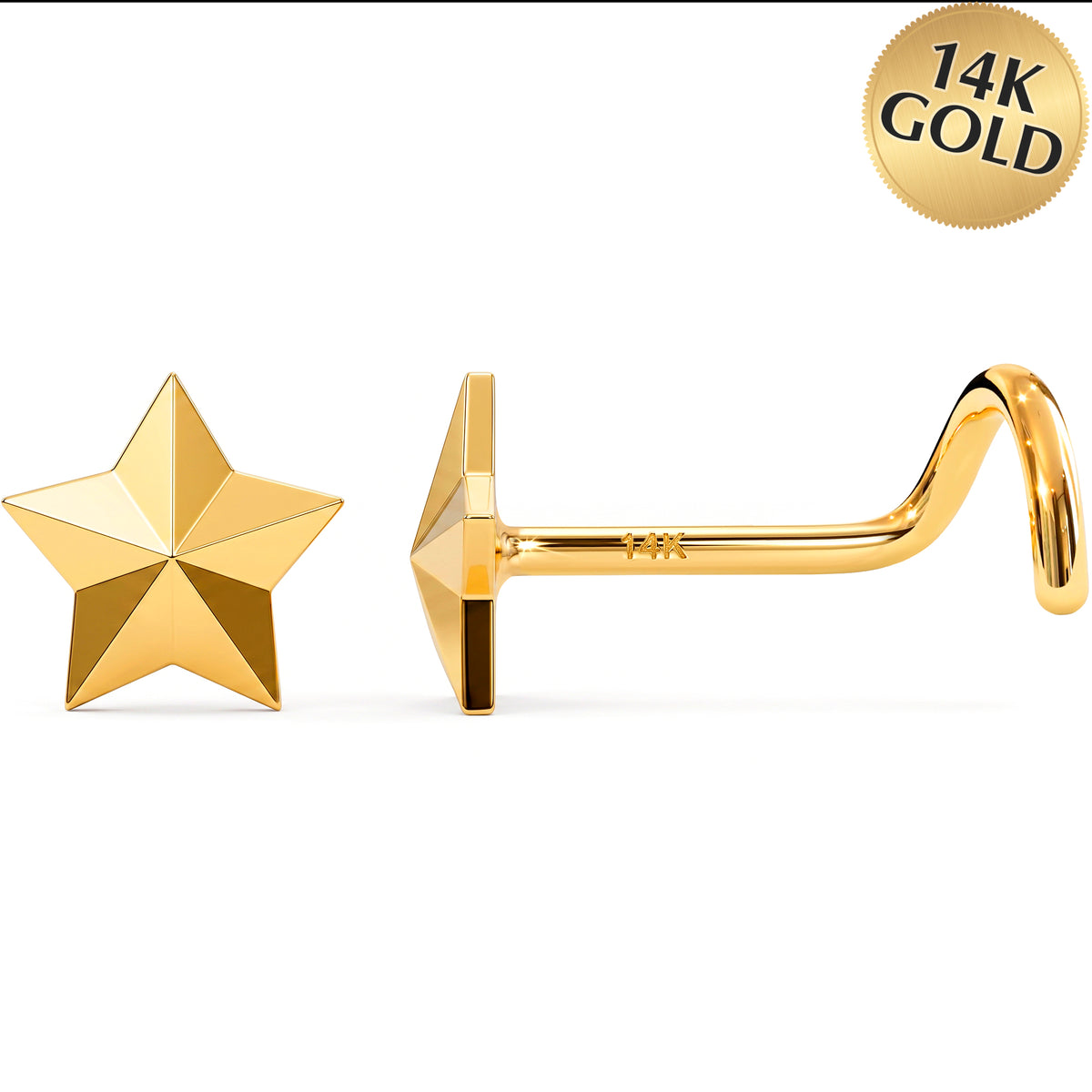 Solid 14k Yellow Gold Golden Star 22G Nose Screw Ring