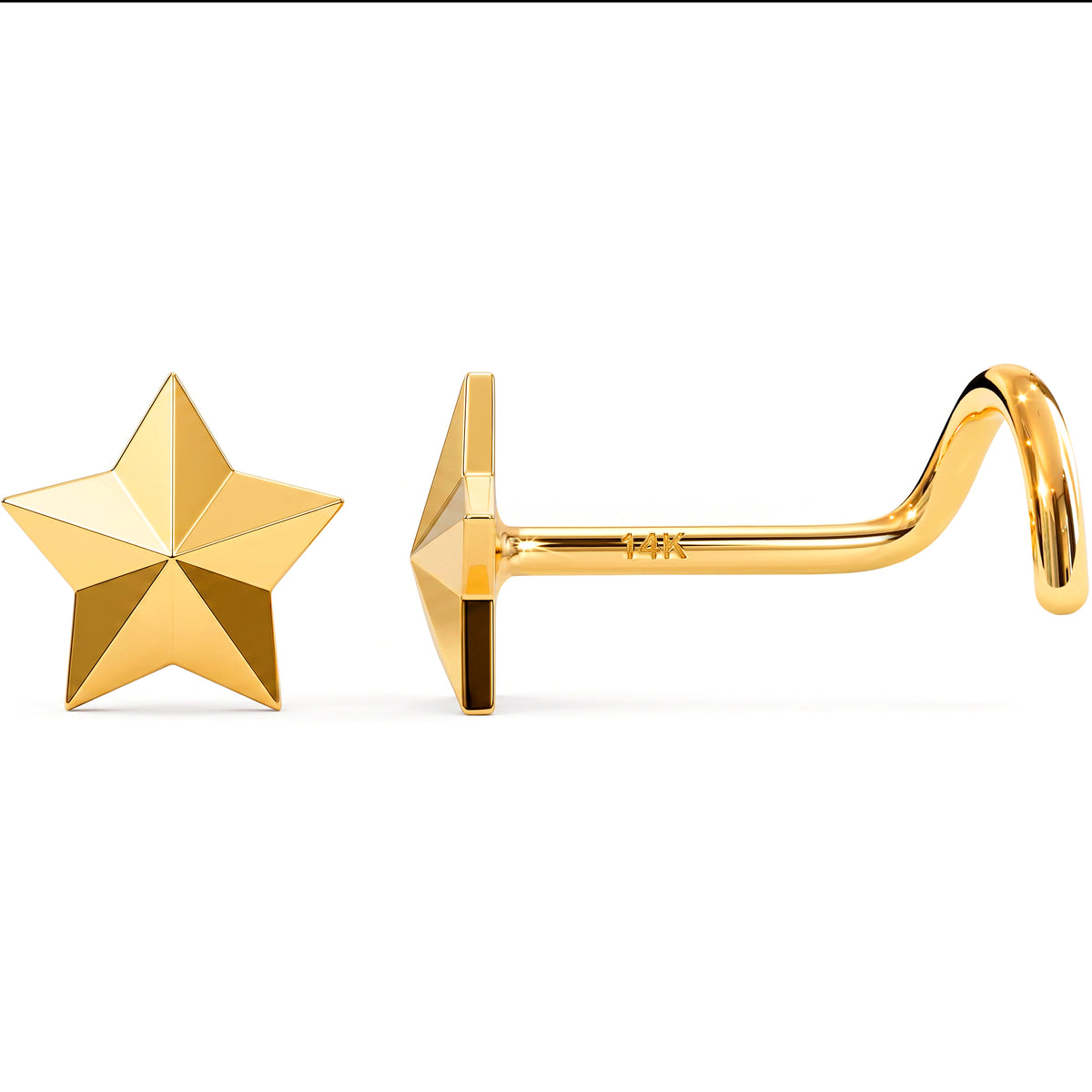 Solid 14k Yellow Gold Golden Star 22G Nose Screw Ring
