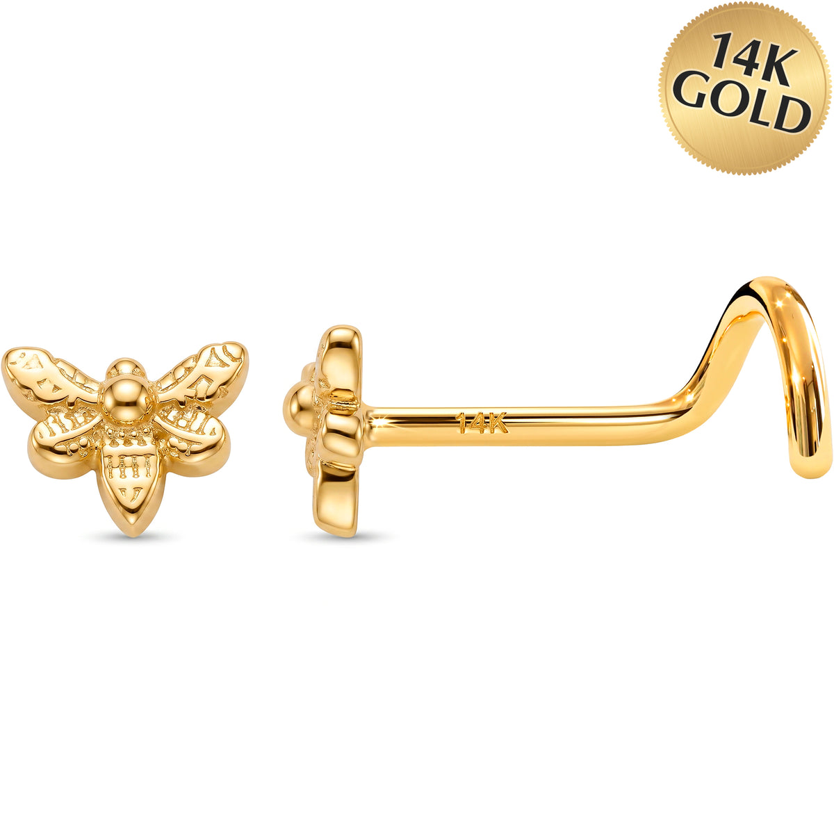 Solid 14k Yellow Gold Honey Bee 22G Nose Screw Ring