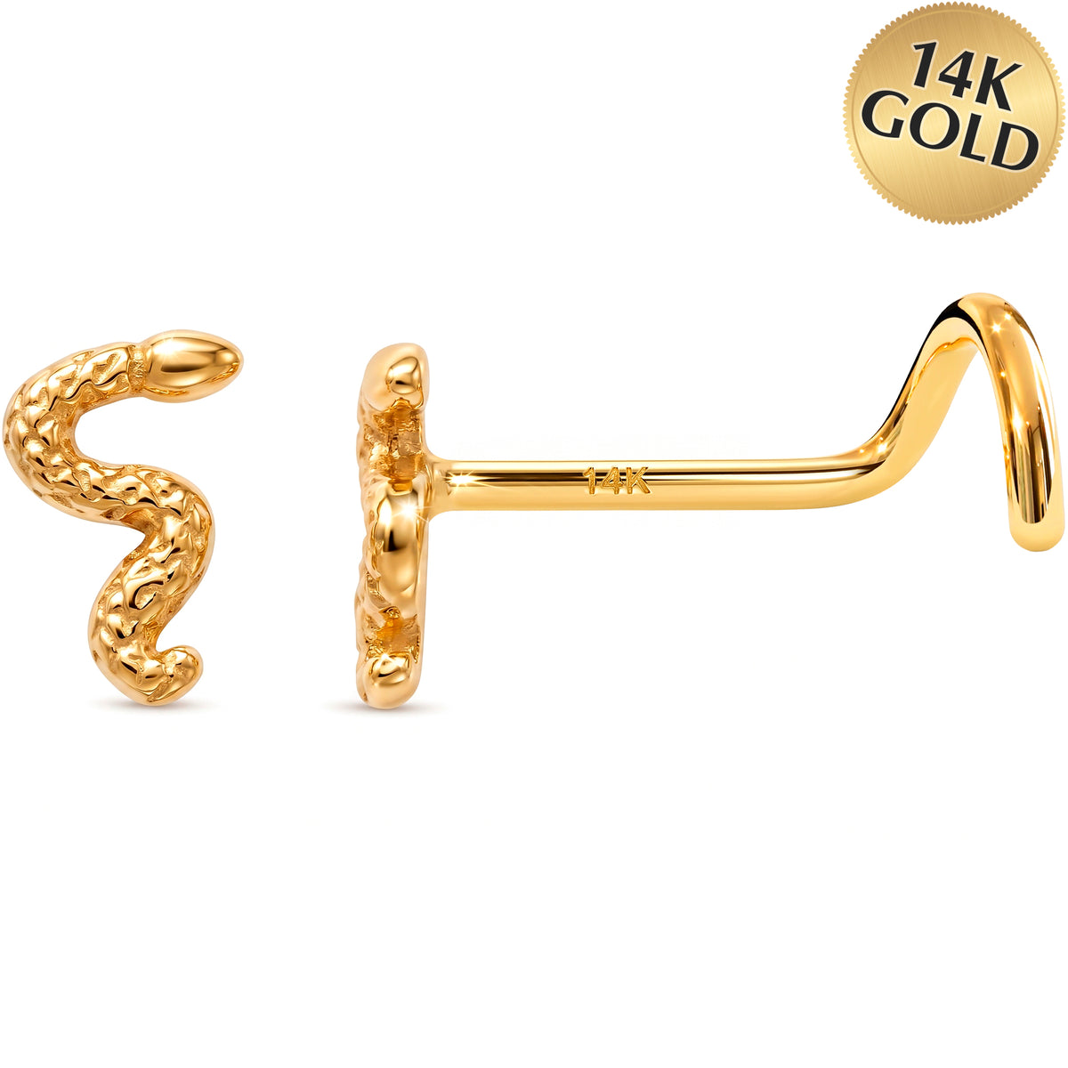 Solid 14k Yellow Gold Serpent 22G Nose Screw Ring