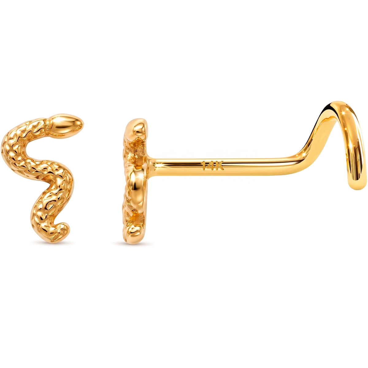 Solid 14k Yellow Gold Serpent 22G Nose Screw Ring