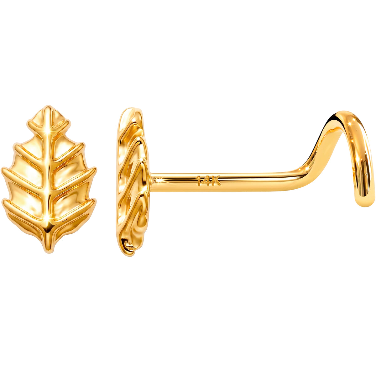 Solid 14k Yellow Gold Golden Leaf 22G Nose Screw Ring