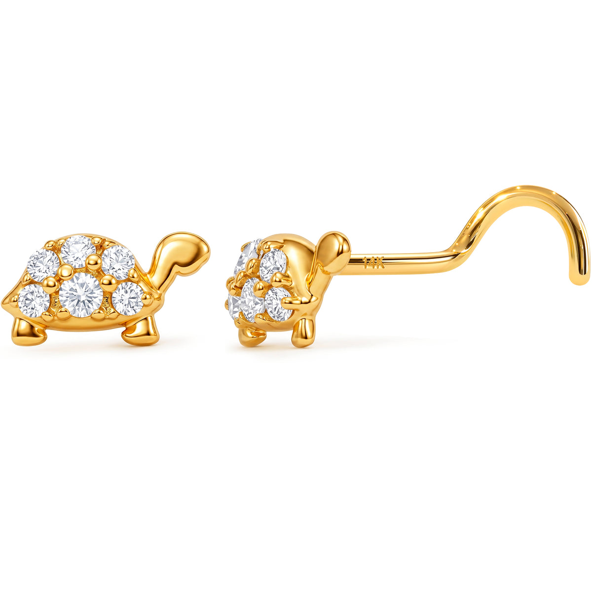 Solid 14k Yellow Sea Turtle CZ 22G Nose Screw Ring