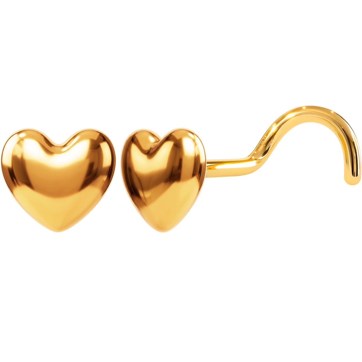 Solid 14k Yellow Puffy Heart 22G Nose Screw Ring